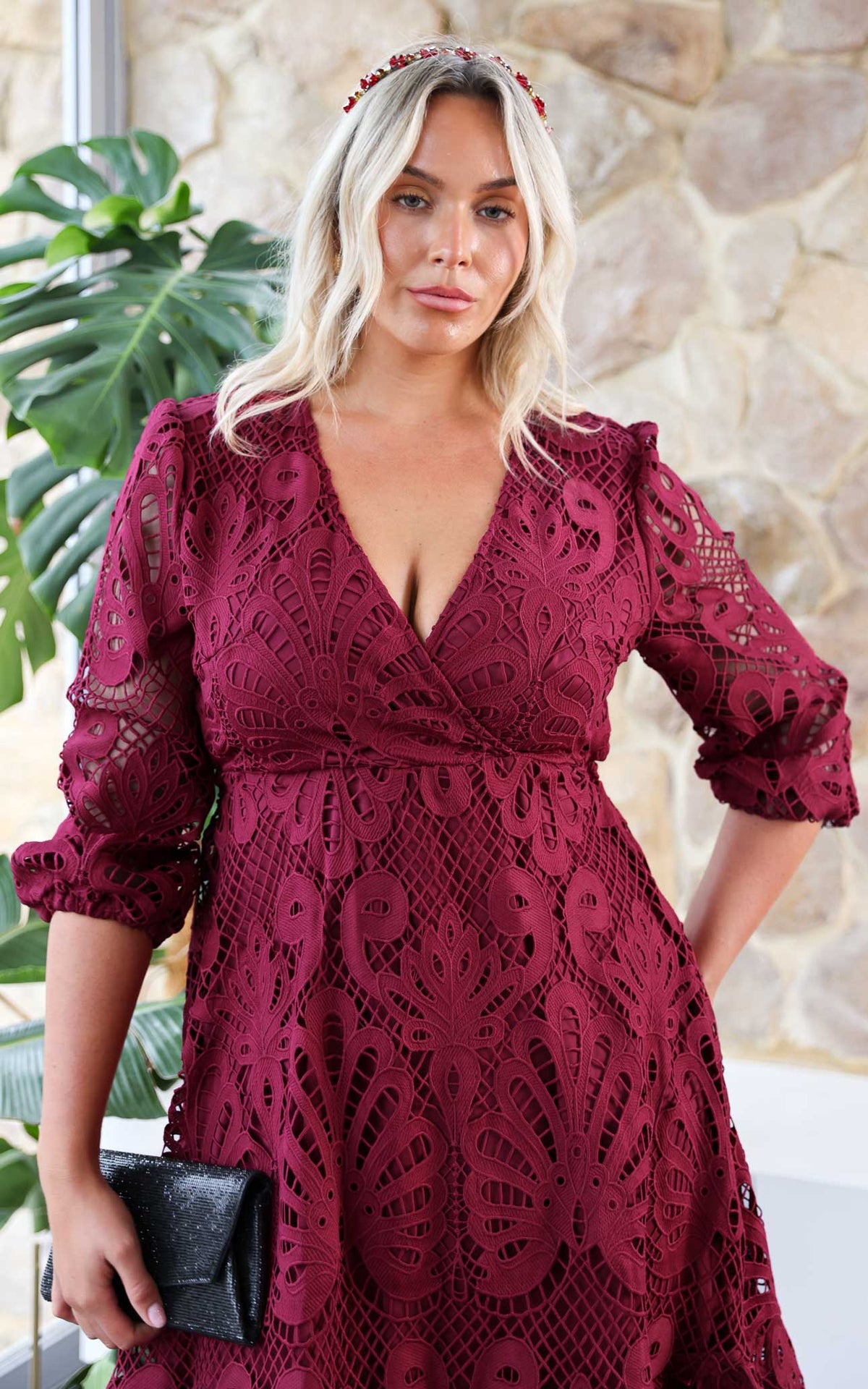 Criselda Lace Midi Dress - Wine
