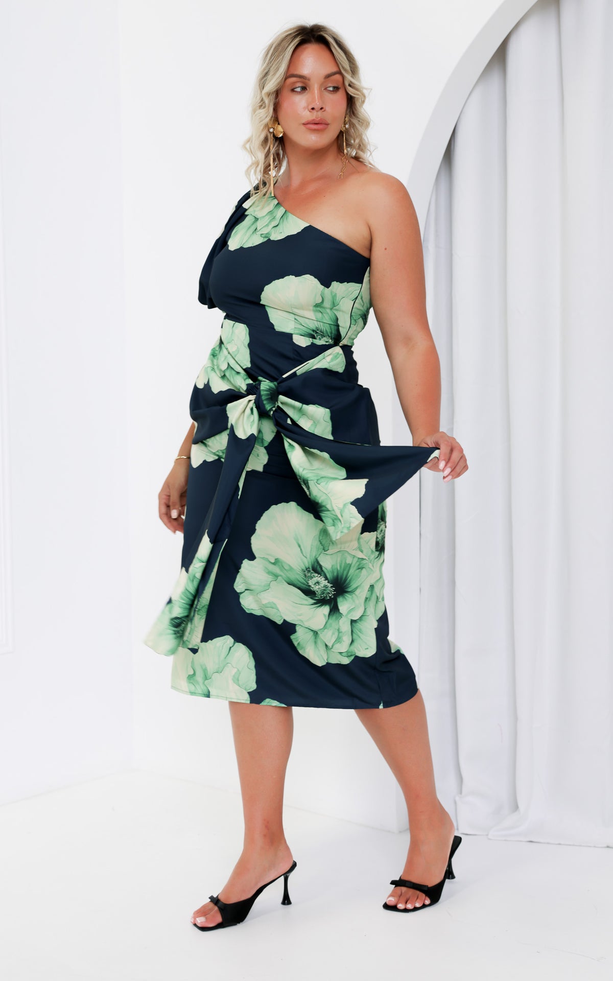 Damita Midi Dress - Navy Green Floral
