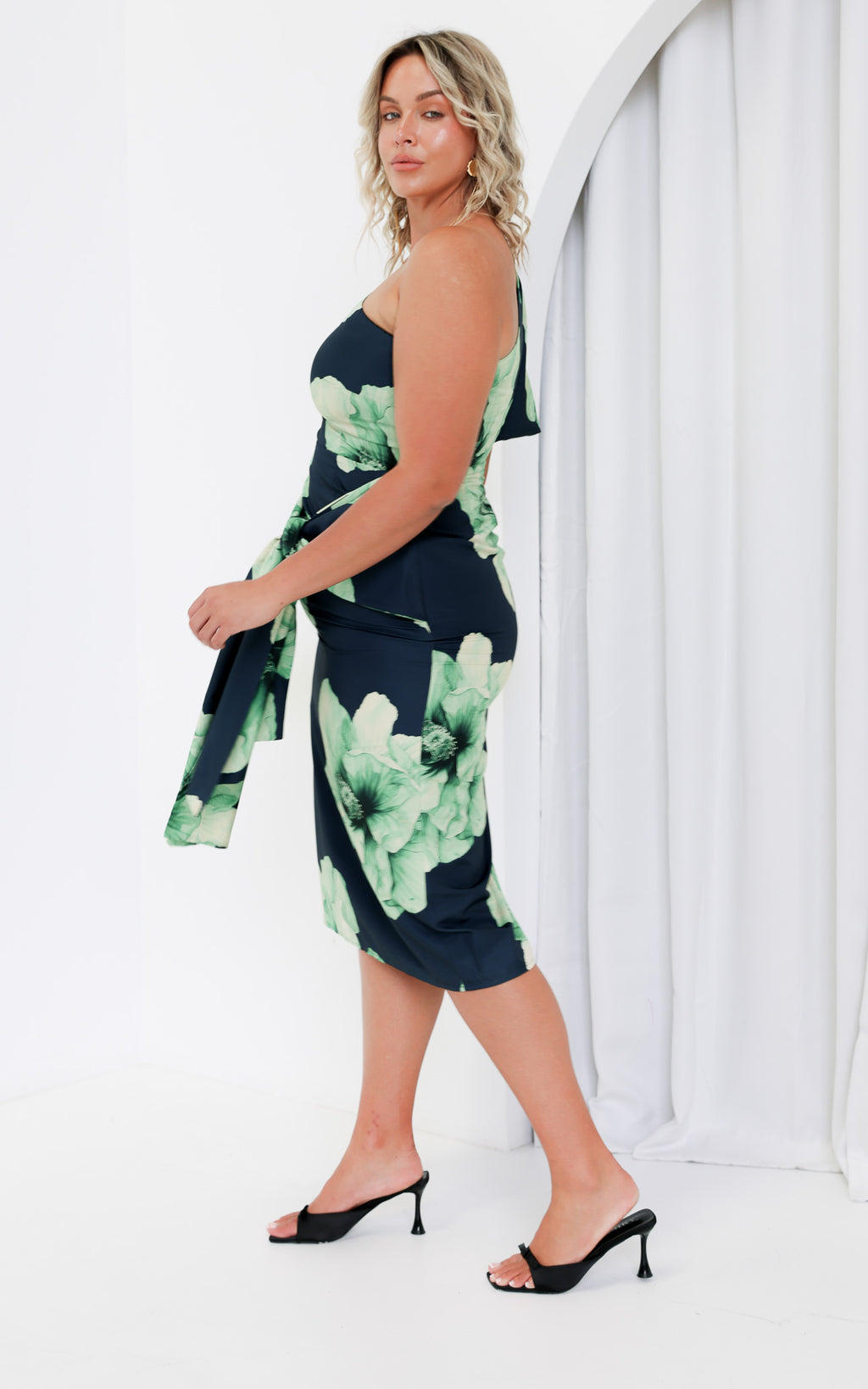 Damita Midi Dress - Navy Green Floral