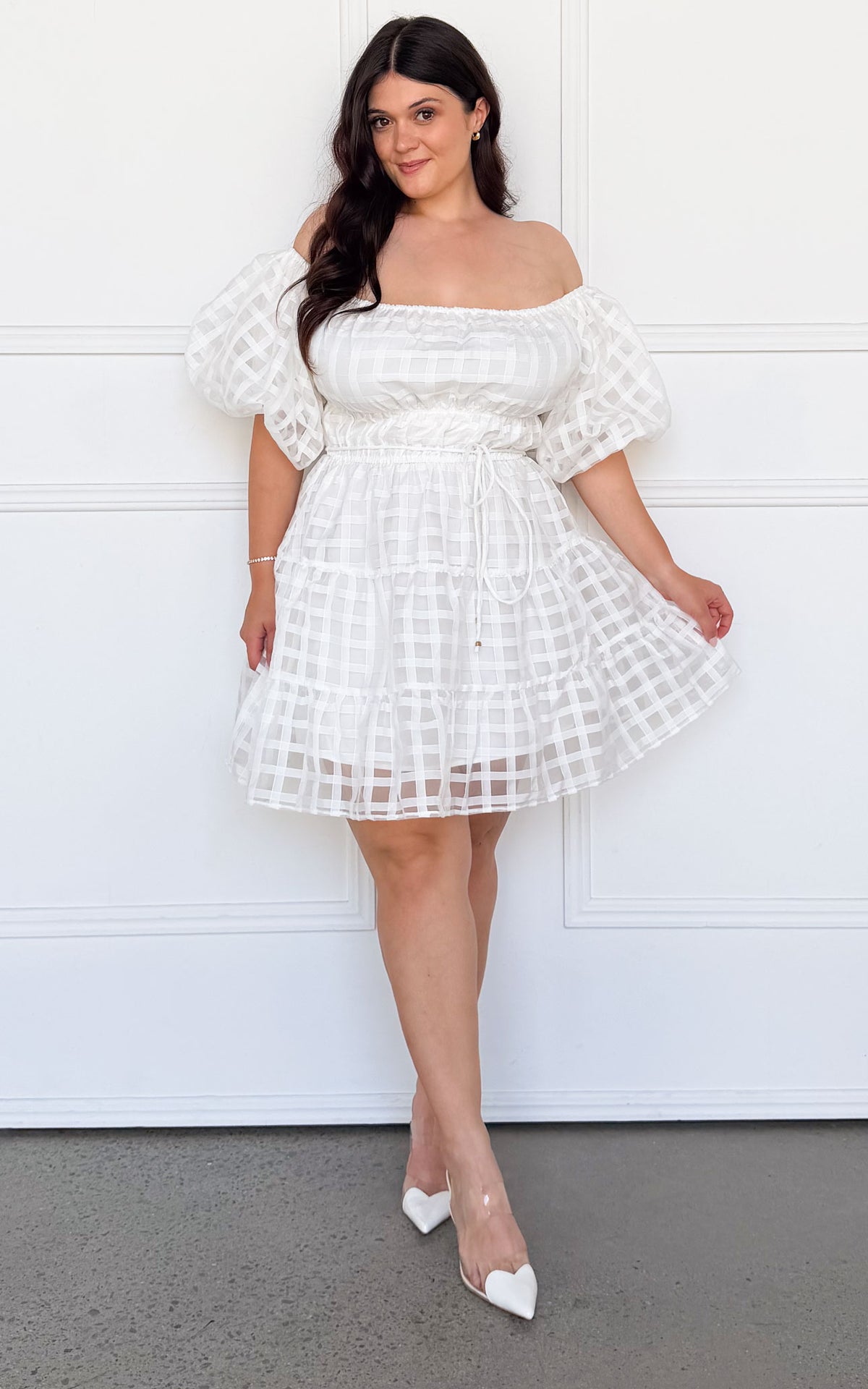 Dasha Mini Dress - White Check Organza