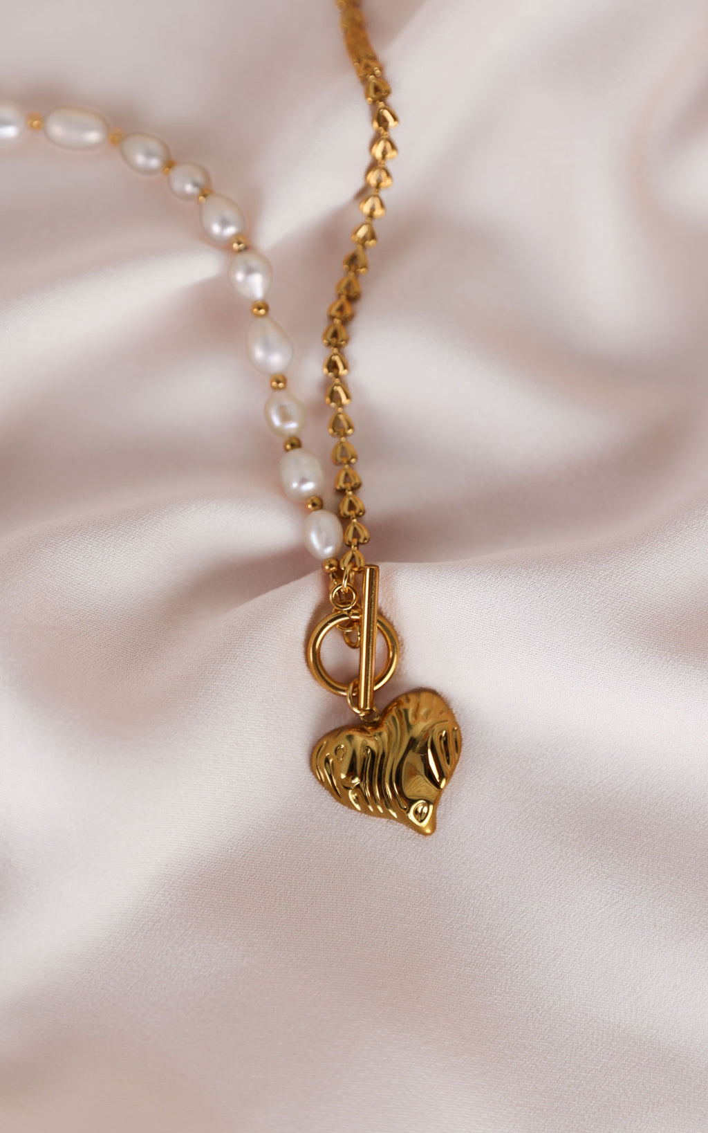 Deidra Necklace - Gold Heart Freshwater Pearl
