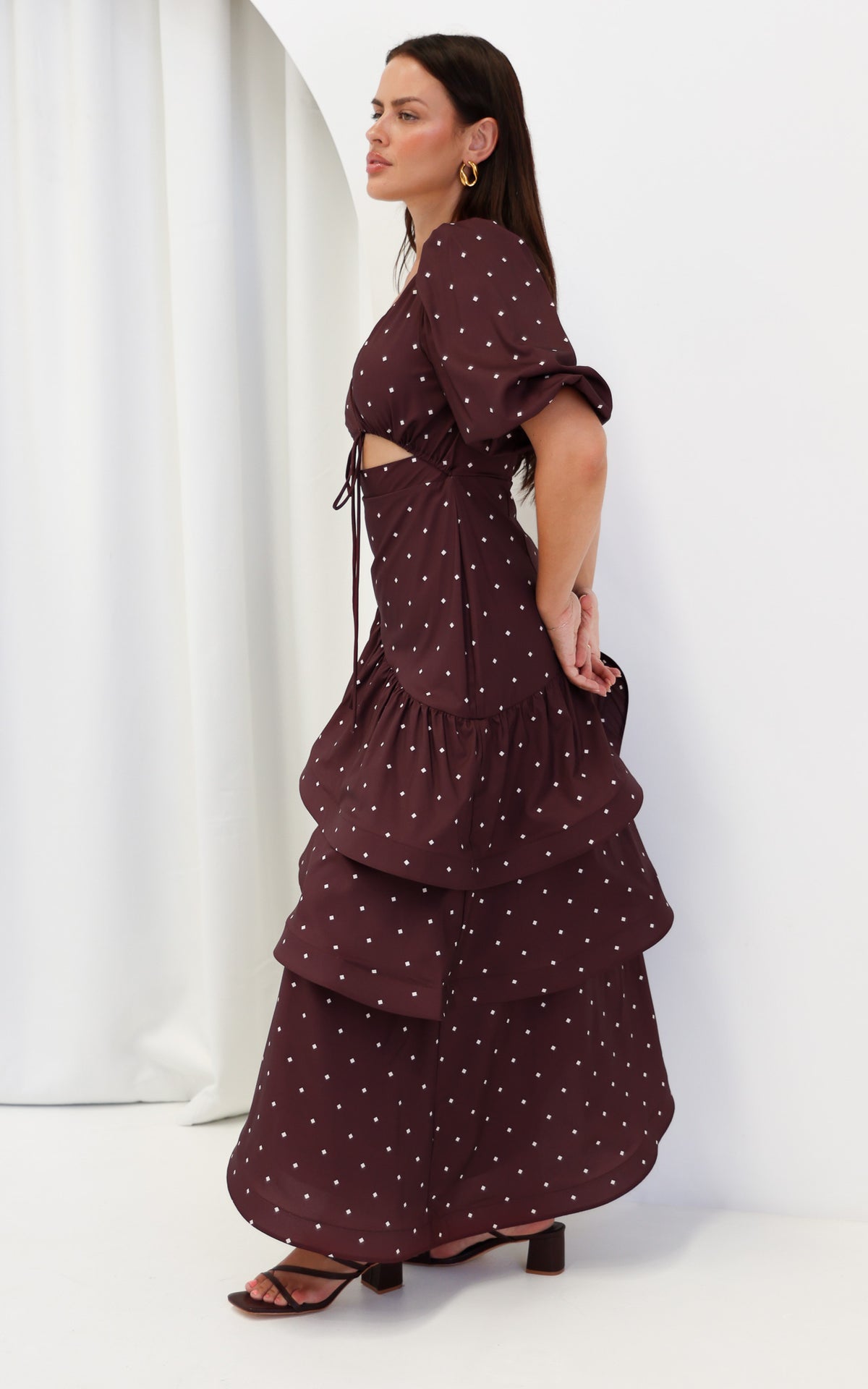 Deja Maxi Dress - Chocolate Brown Cream Diamond