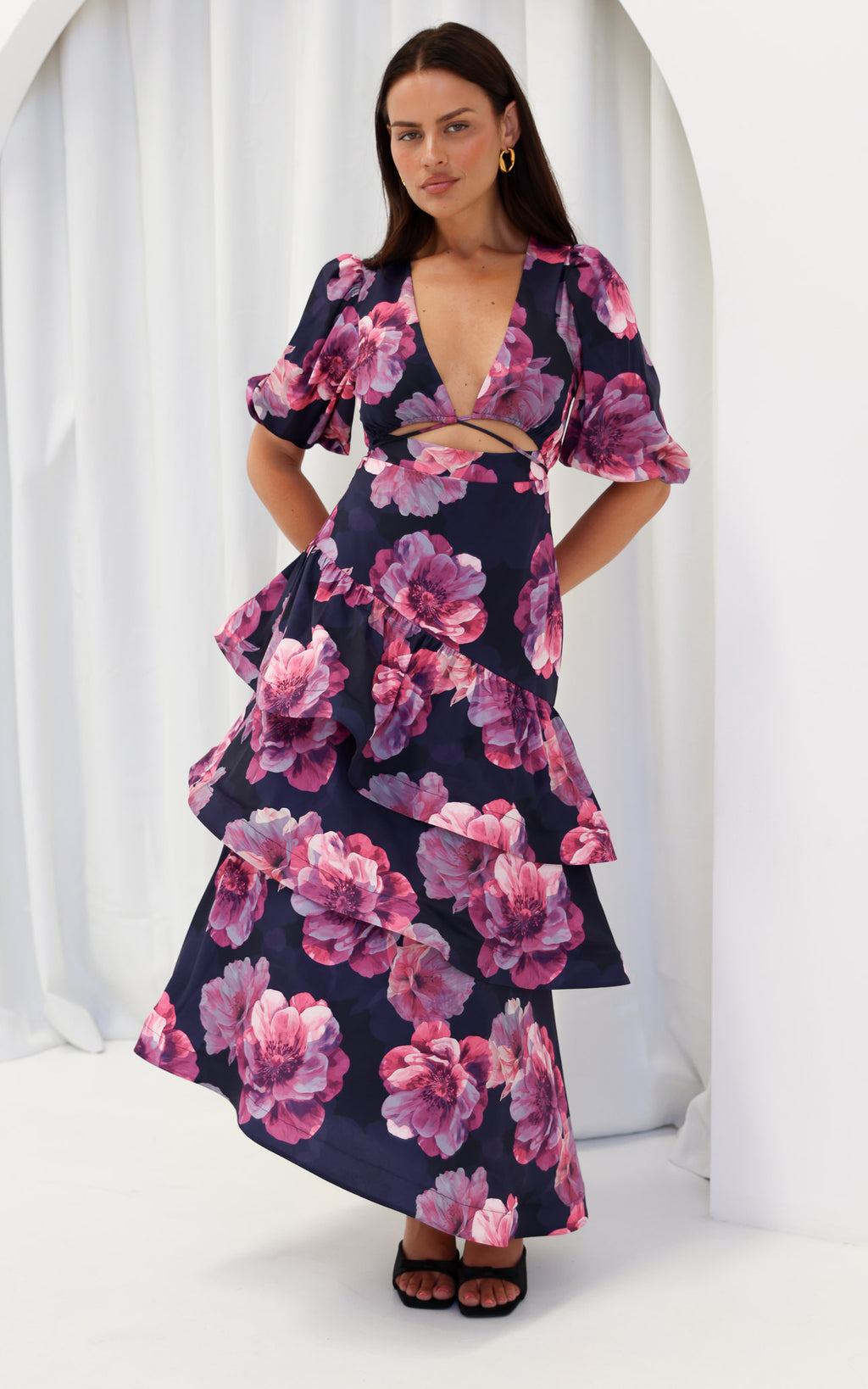 Deja Maxi Dress - Navy Pink Floral