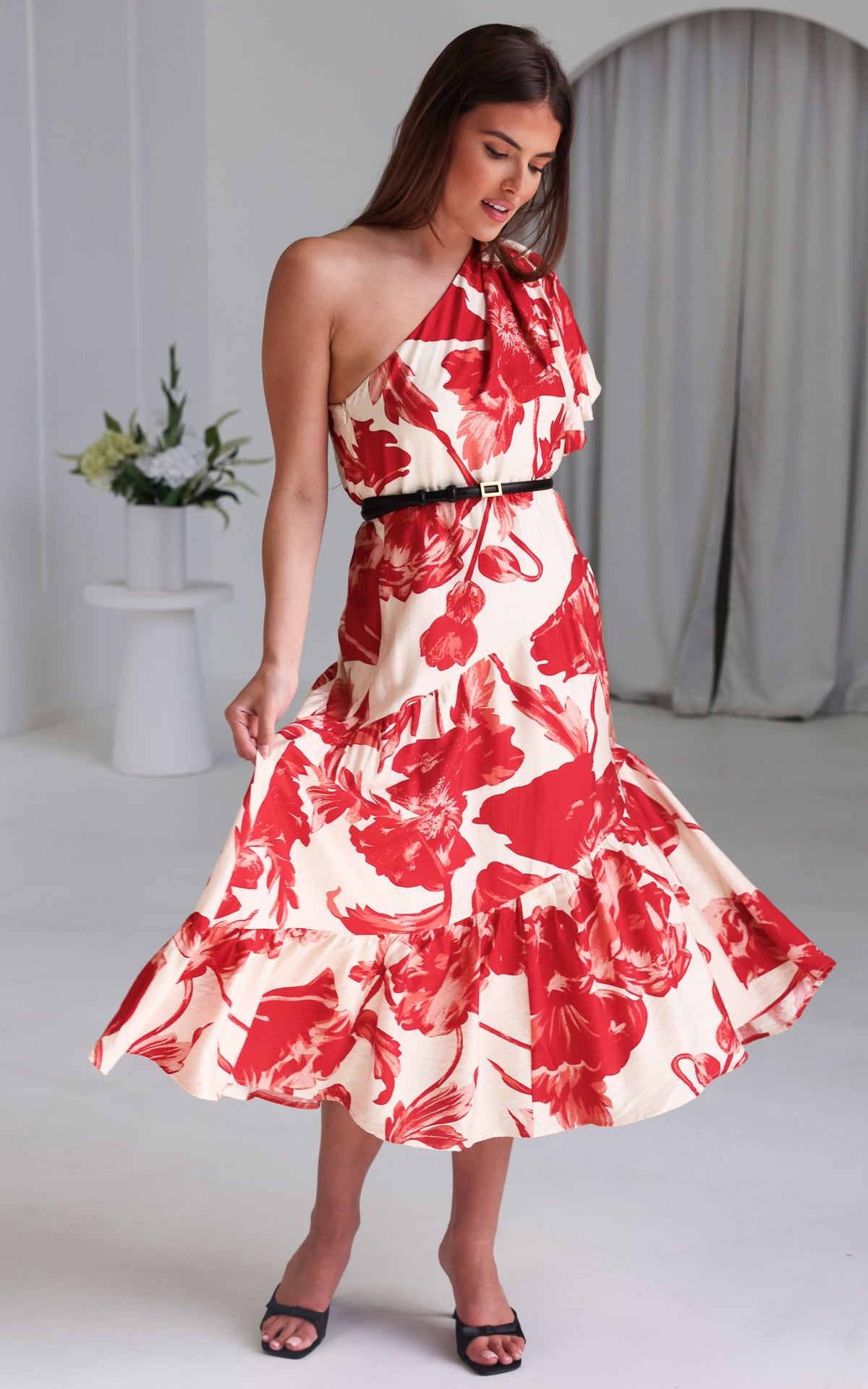 Denver Maxi Dress - Beige Red Floral
