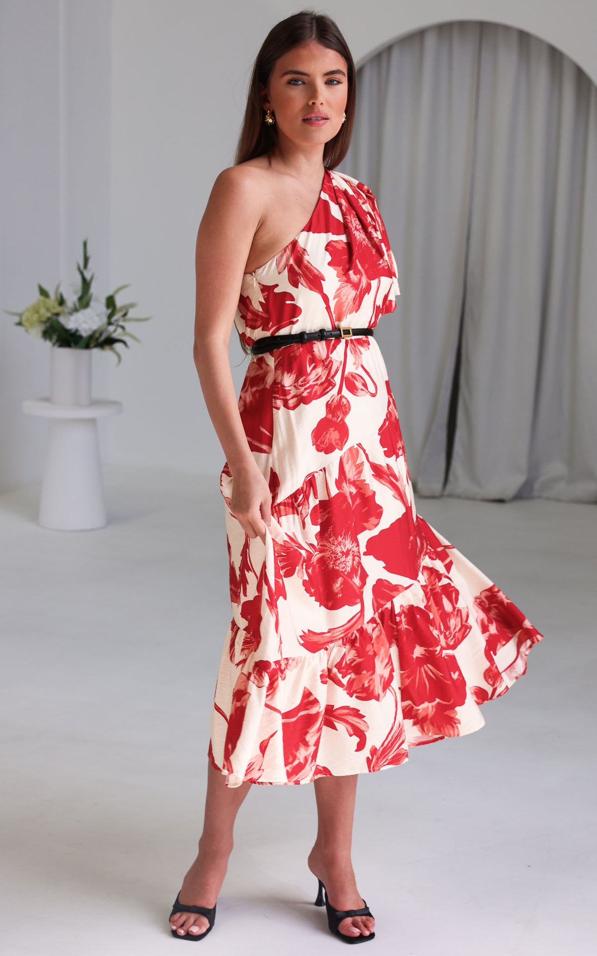 Denver Maxi Dress - Beige Red Floral