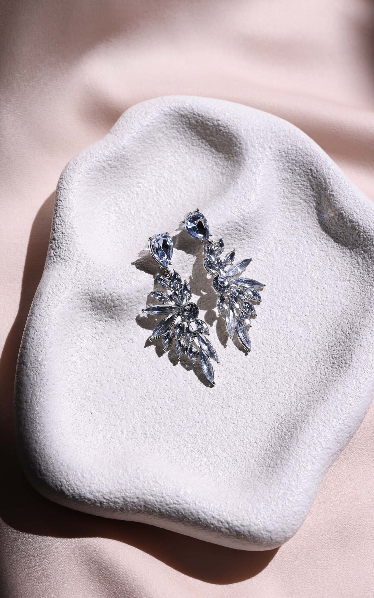 Diamonique Drop Stud Earrings - Silver Clear Marquise
