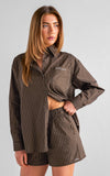 Deezu Oversized Shirt - Chocolate Brown Stripes