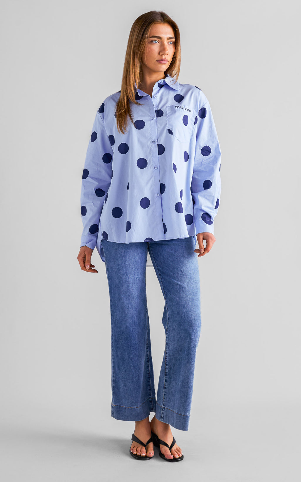 Deezu Oversized Shirt - Light Blue Navy Polka Dot