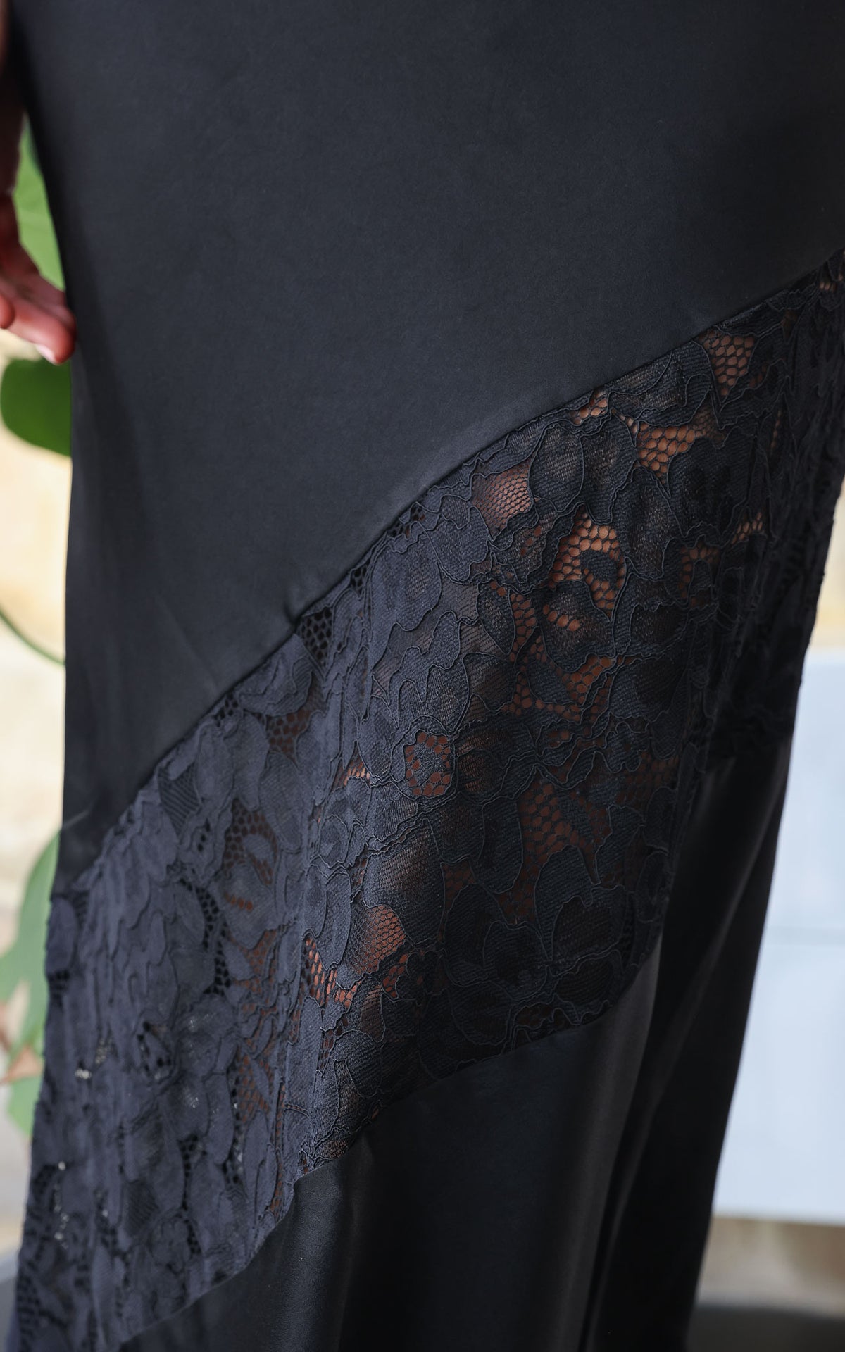 Delphine Diagonal Lace Panel Maxi Dress - Black