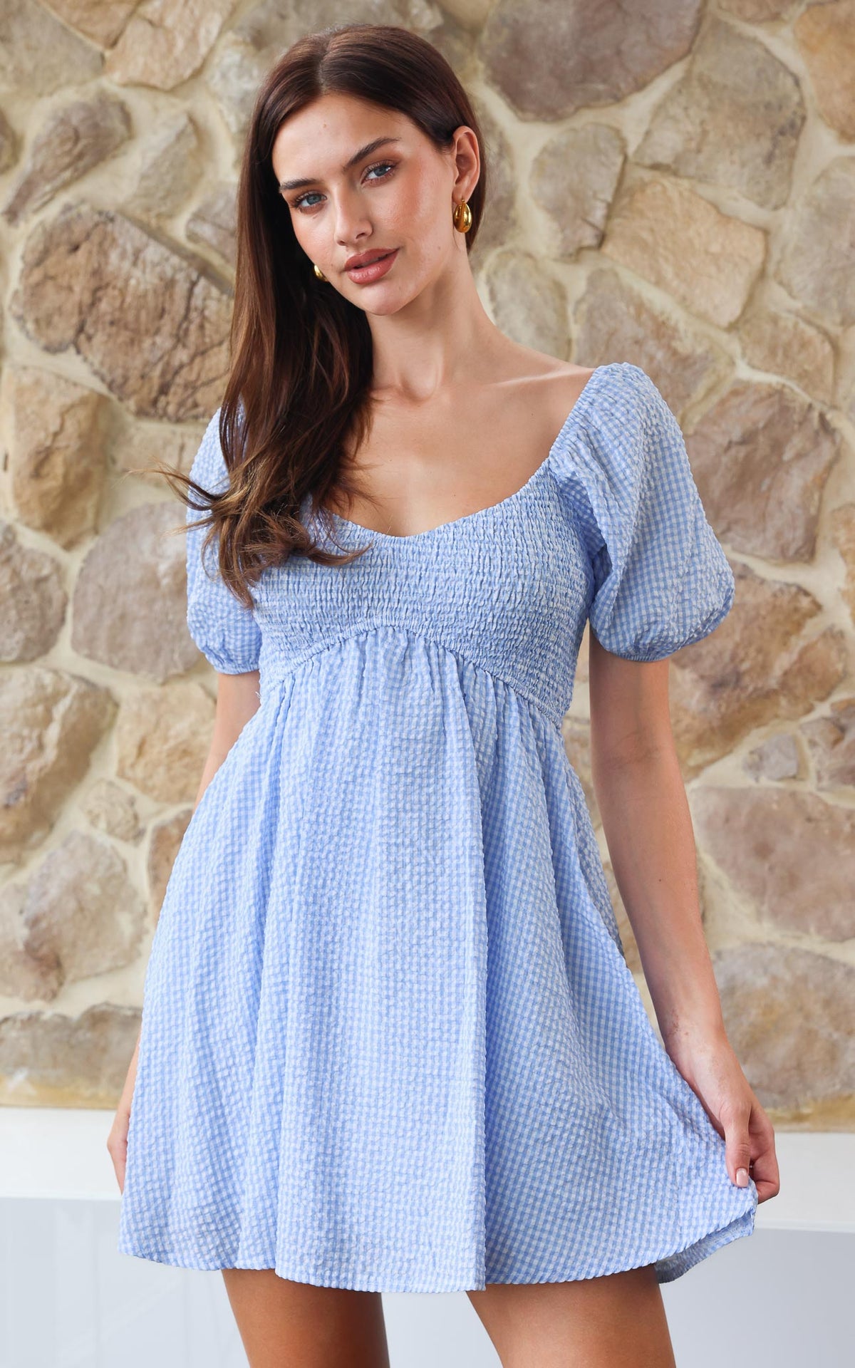Dorothy Mini Dress - Blue Gingham Crinkle