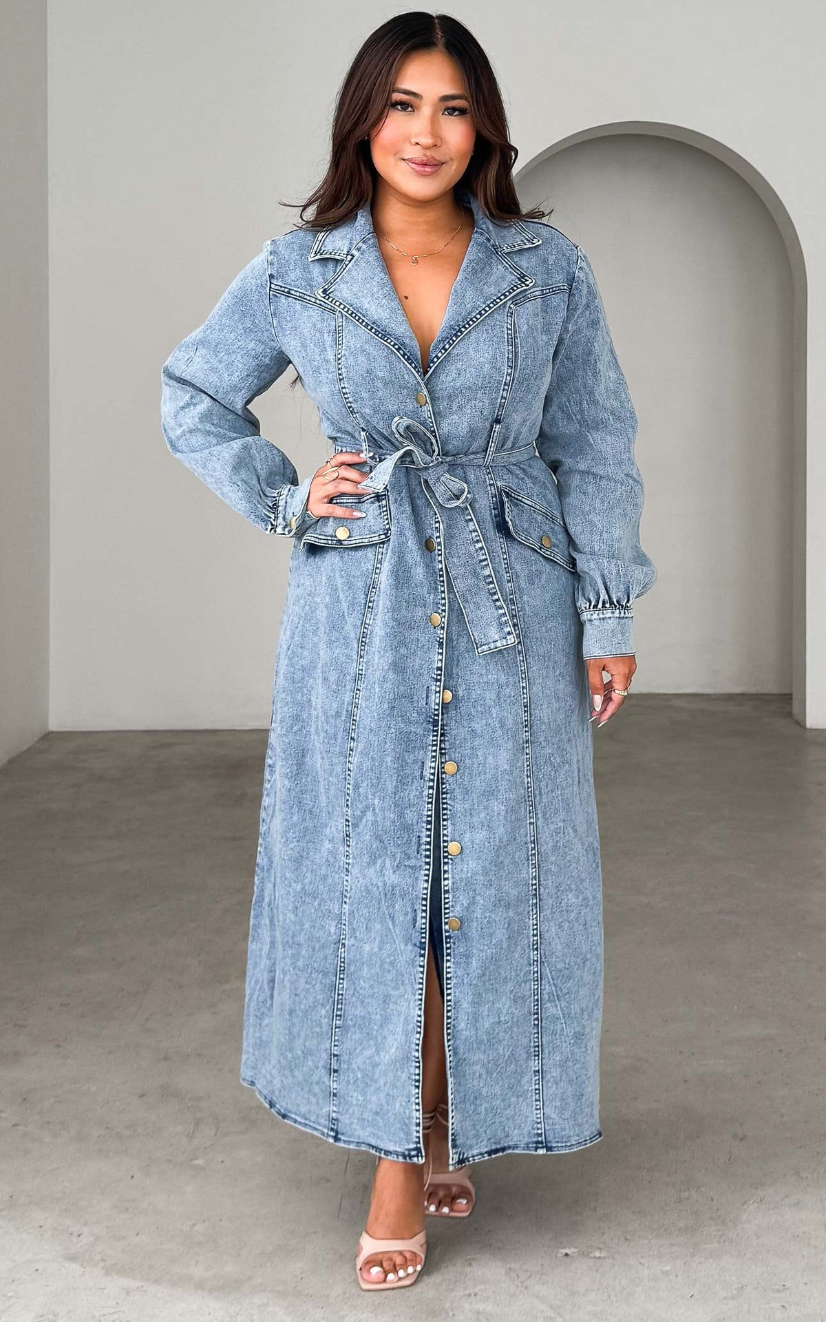 Elara Denim Maxi Dress - Blue