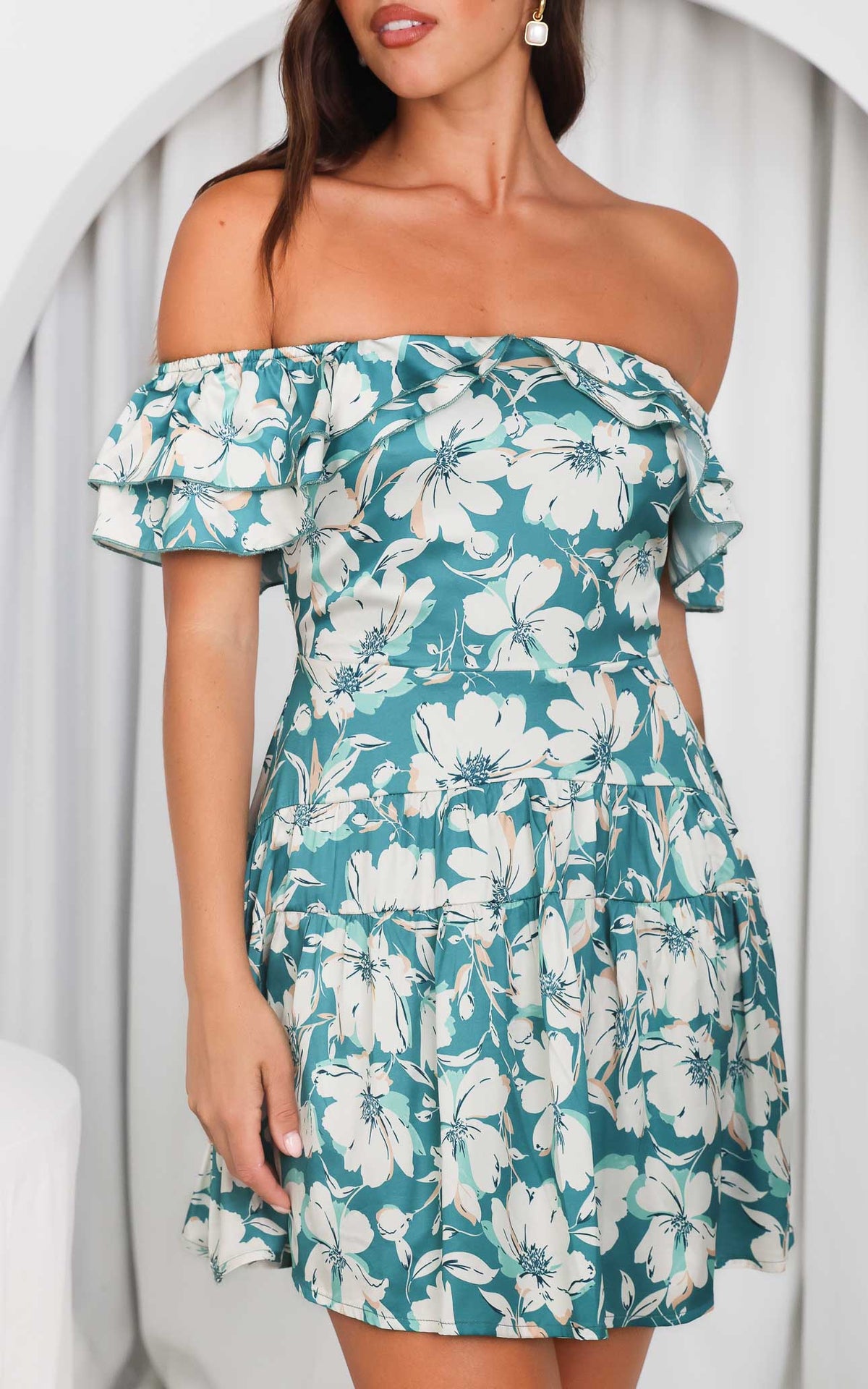 Emiko Mini Dress - Teal Green Floral