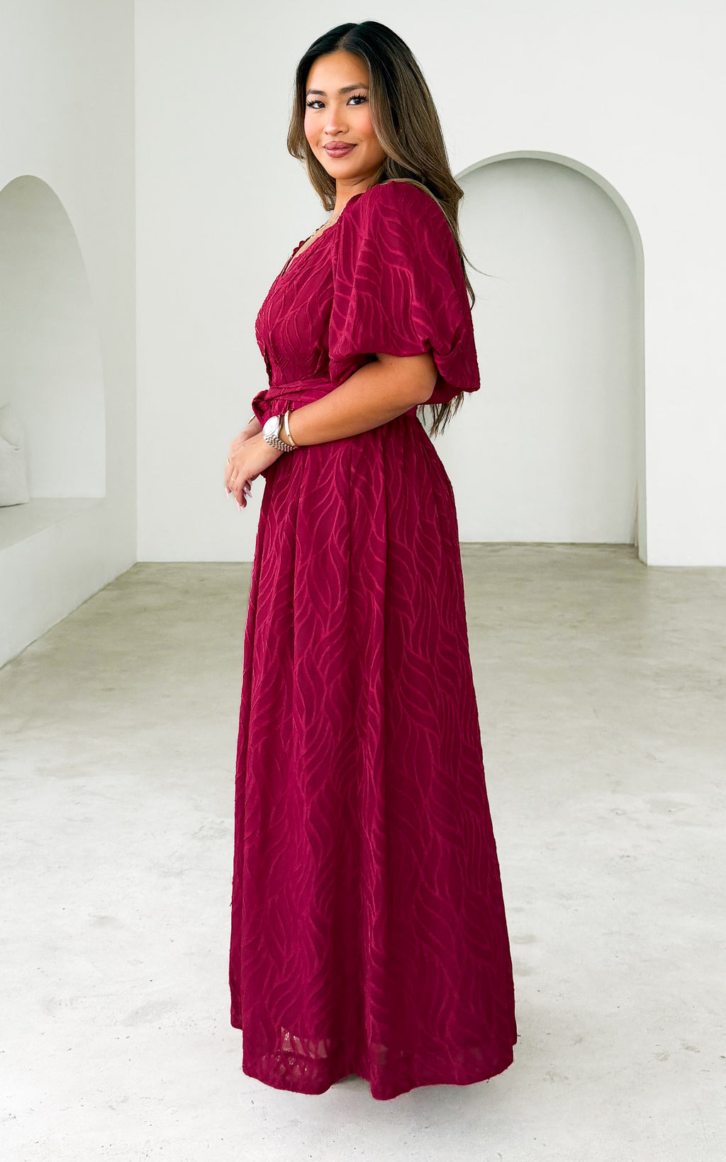 Emory Maxi Dress - Wine Texture
