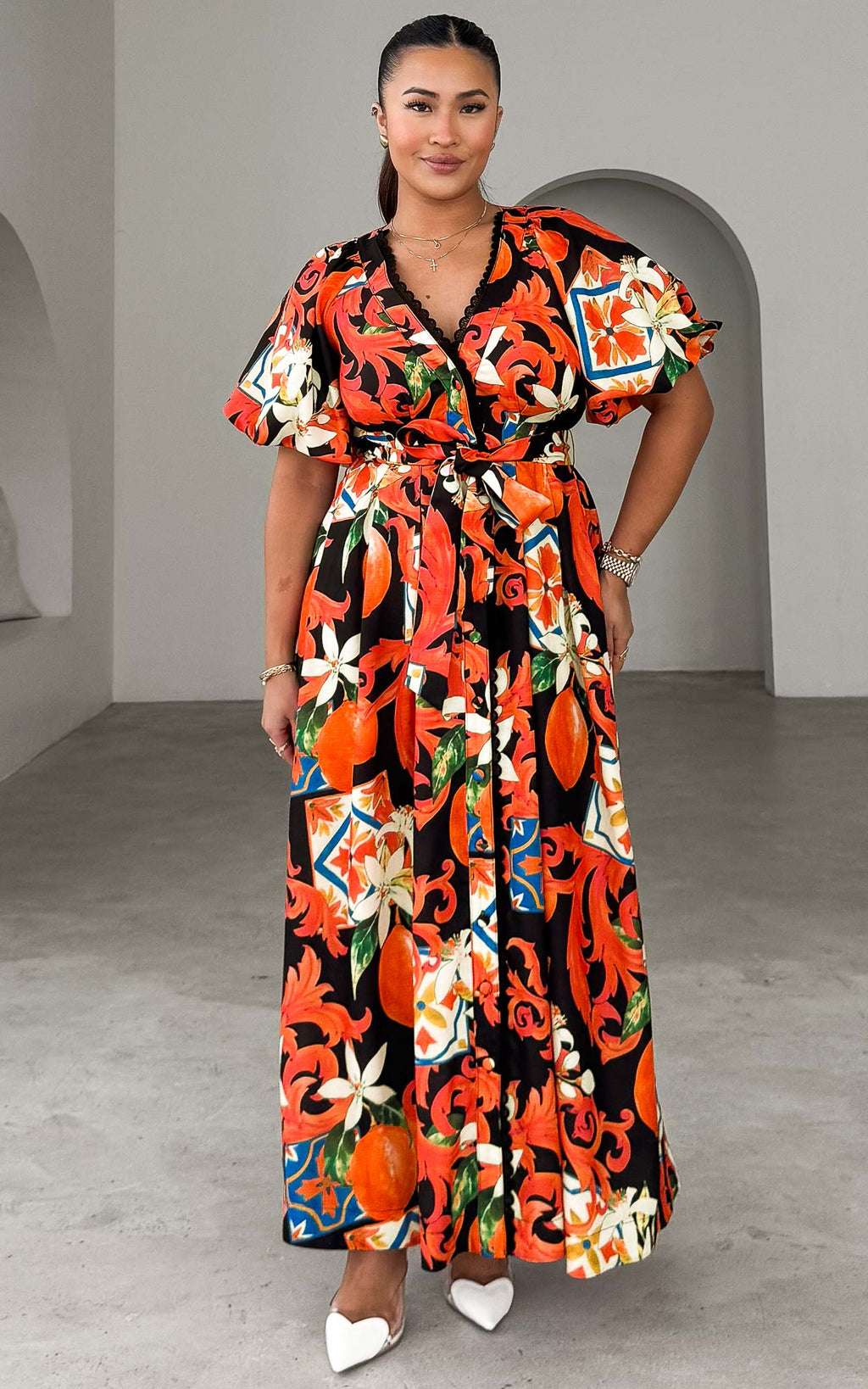 Emory Maxi Dress - Black Orange Print