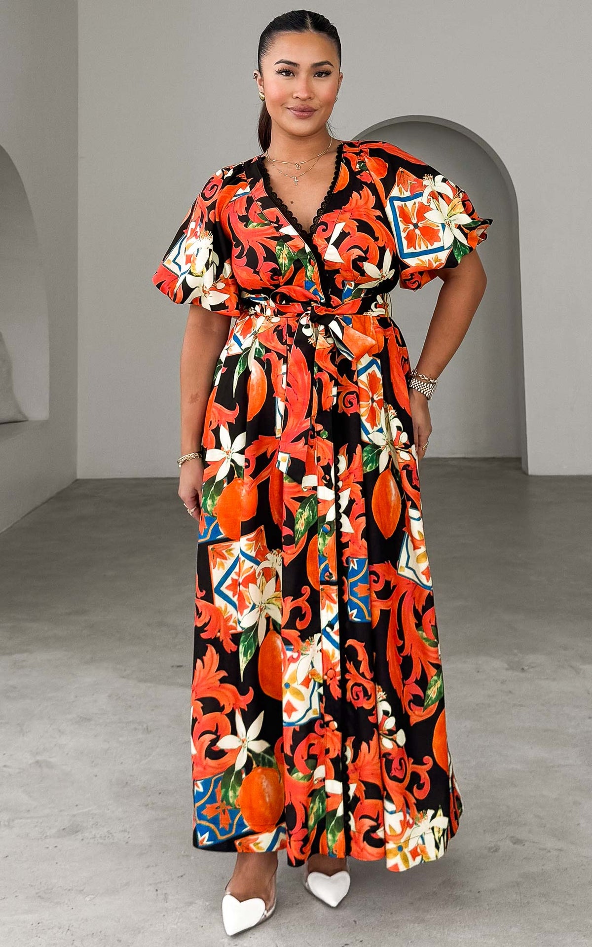 Emory Maxi Dress - Black Orange Print
