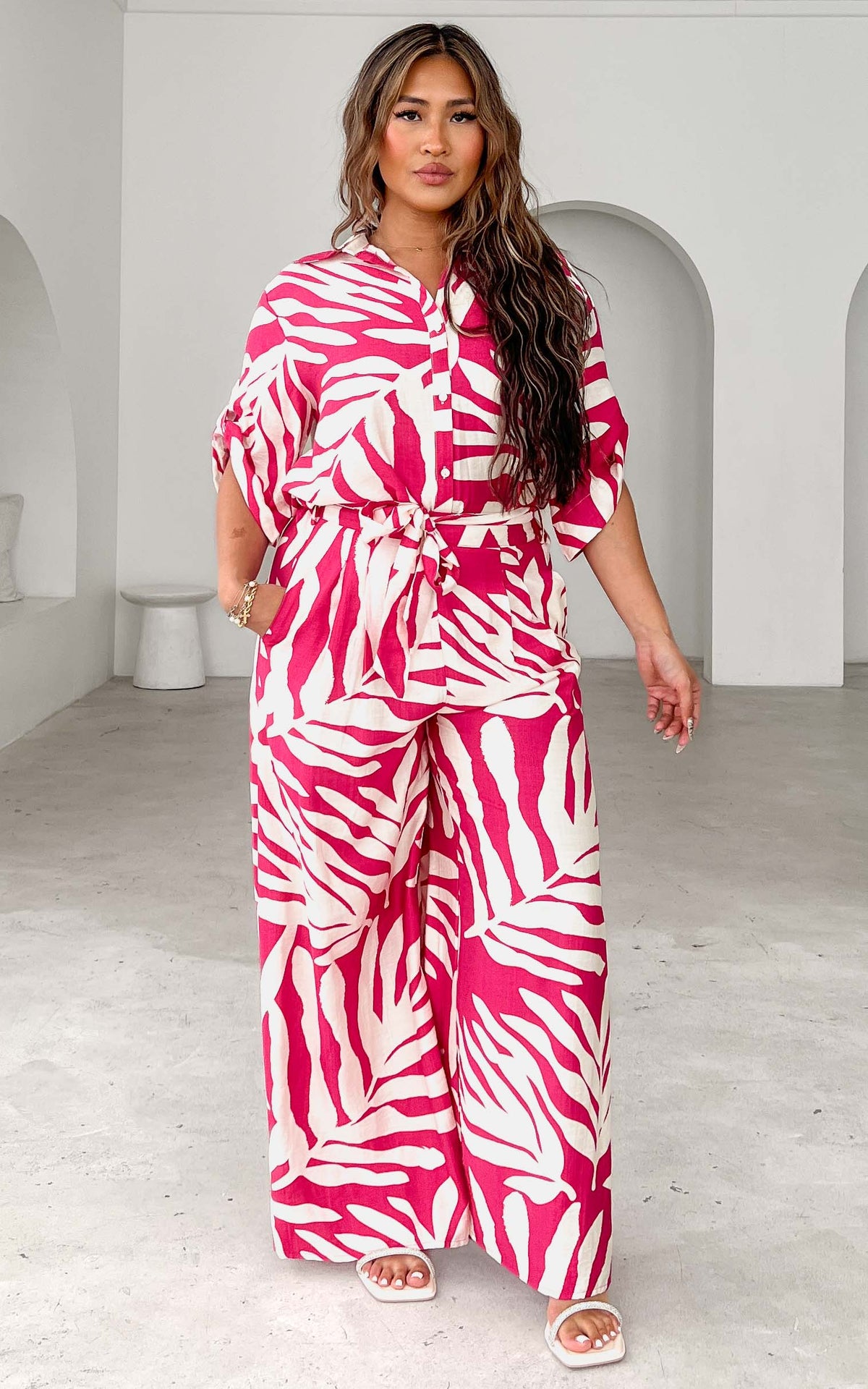 Paradise Lily Wide Leg Pants - Pink Print