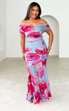 Eridania Mesh Maxi Dress - Blue Pink Floral