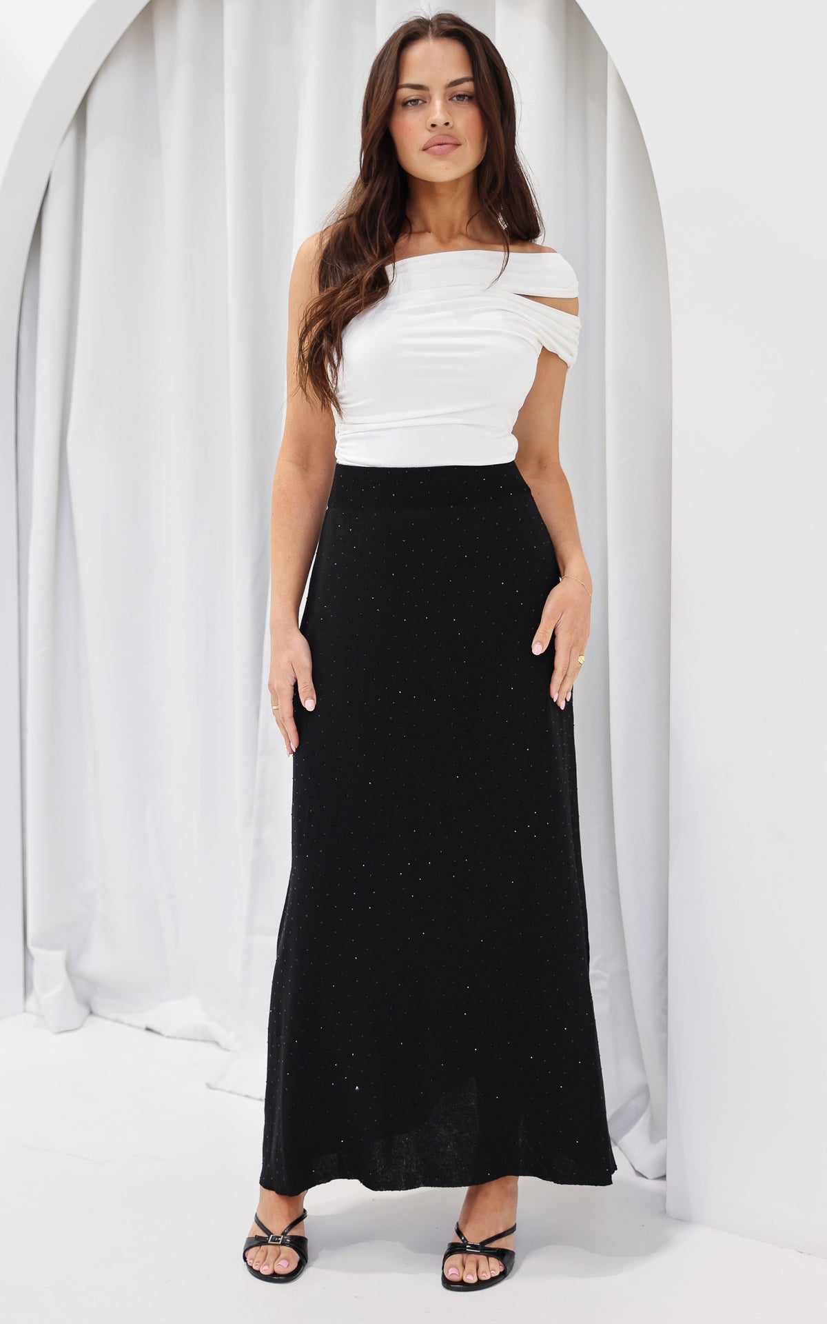 Evianna Diamante Knit Maxi Skirt - Black