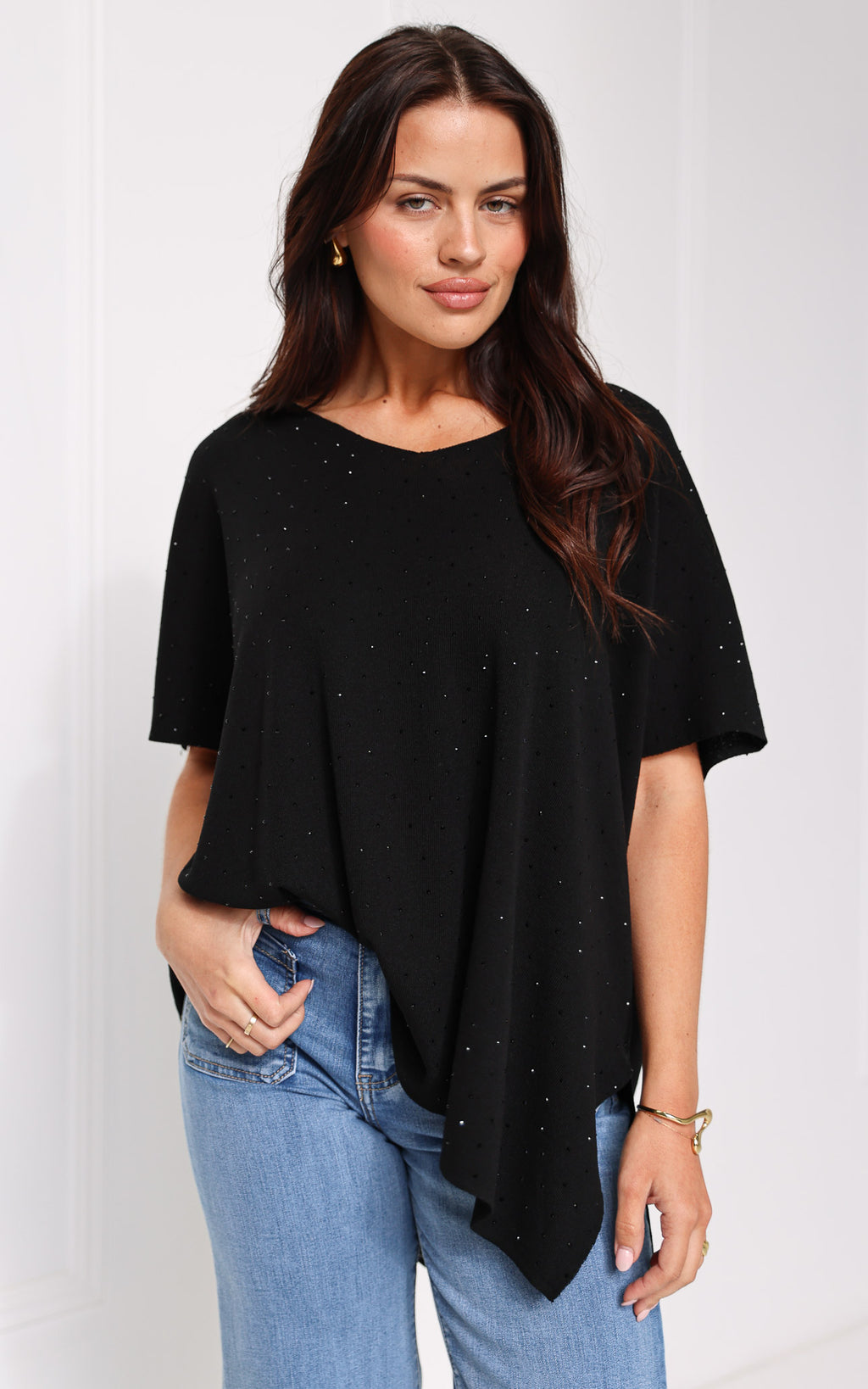 Evianna Diamante Knit Top - Black