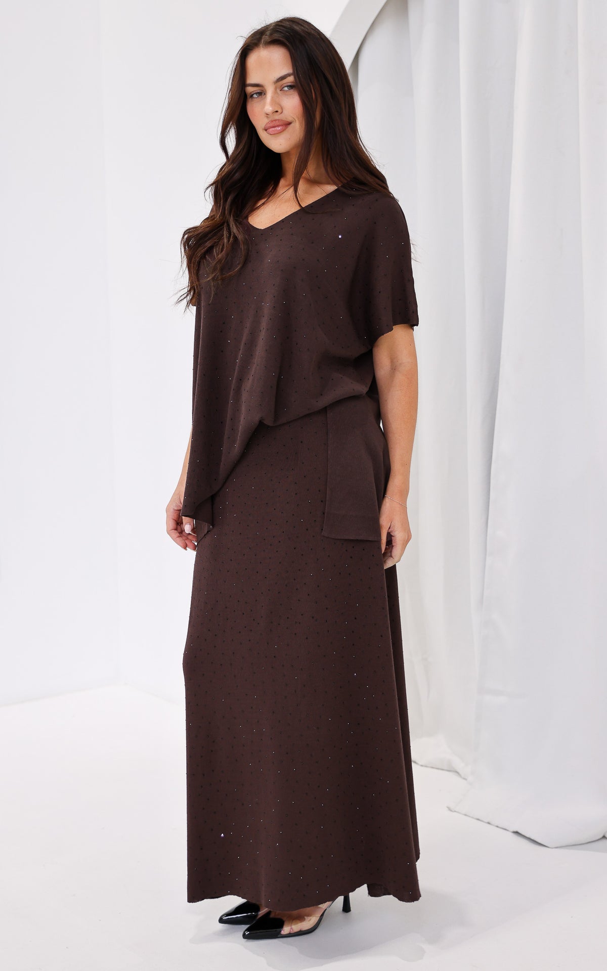 Evianna Diamante Knit Top - Chocolate Brown