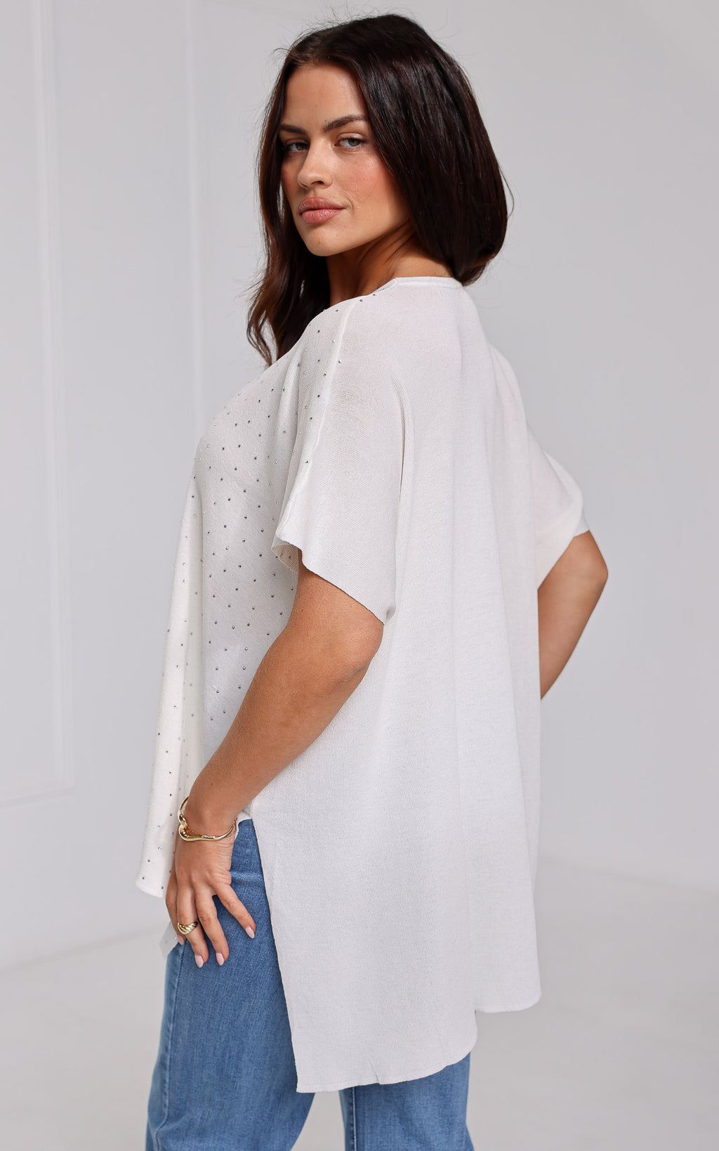 Evianna Diamante Knit Top - White