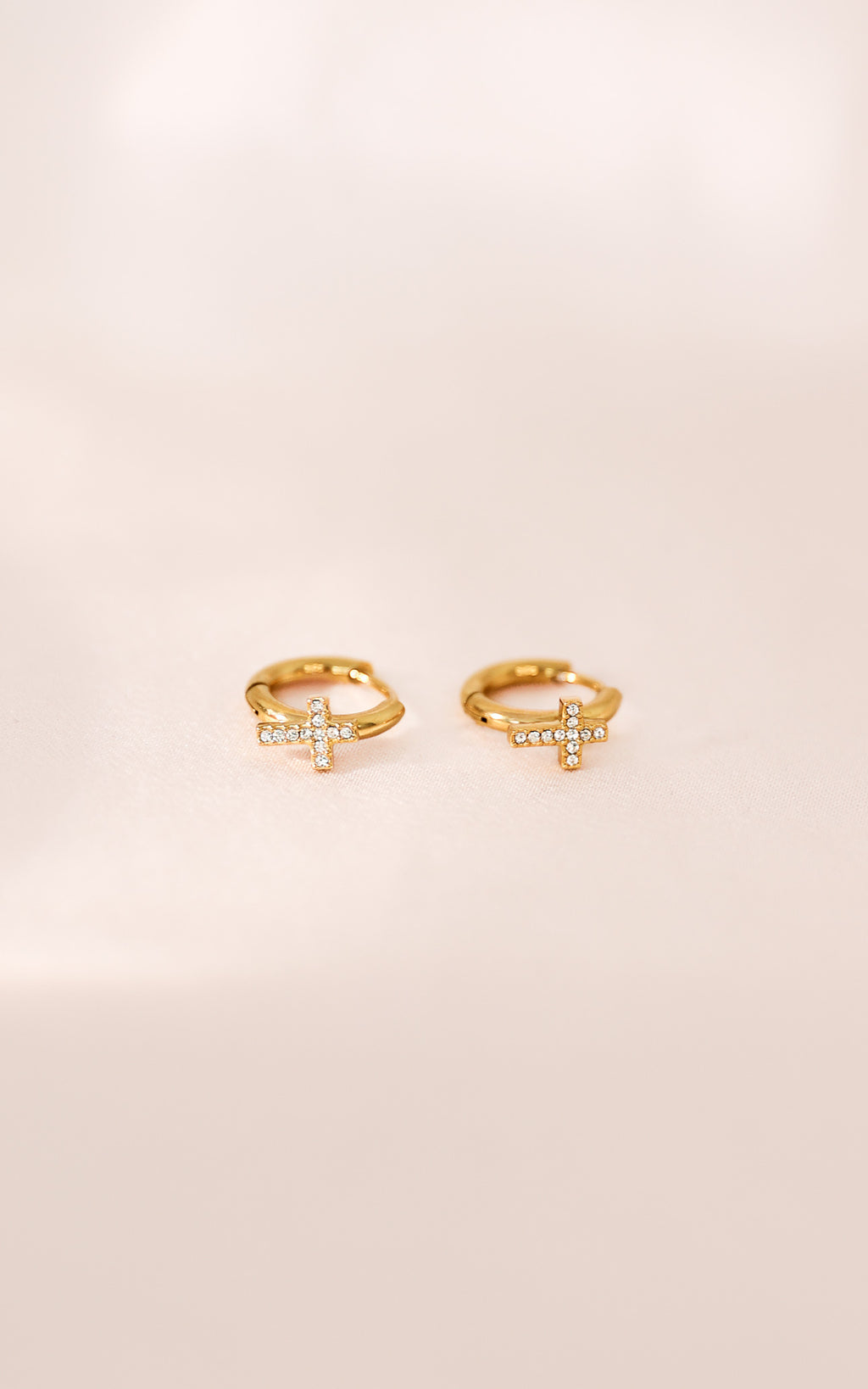 Faith Huggie Hoop Earrings - Gold Cross Diamante