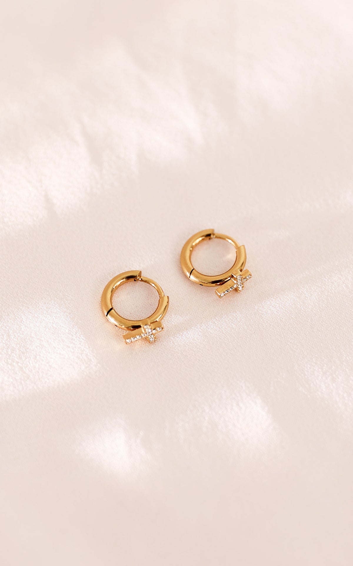 Faith Huggie Hoop Earrings - Gold Cross Diamante