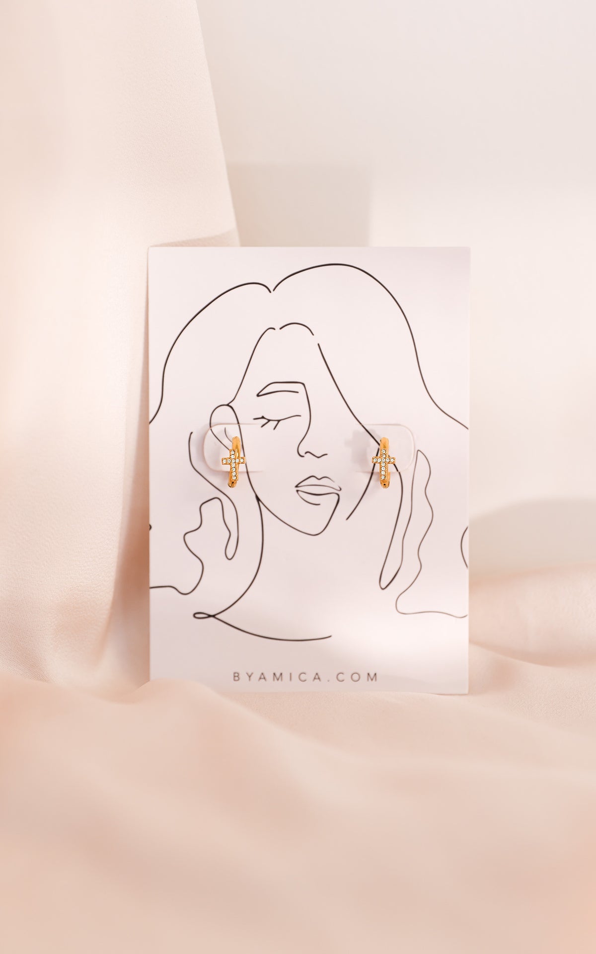 Faith Huggie Hoop Earrings - Gold Cross Diamante