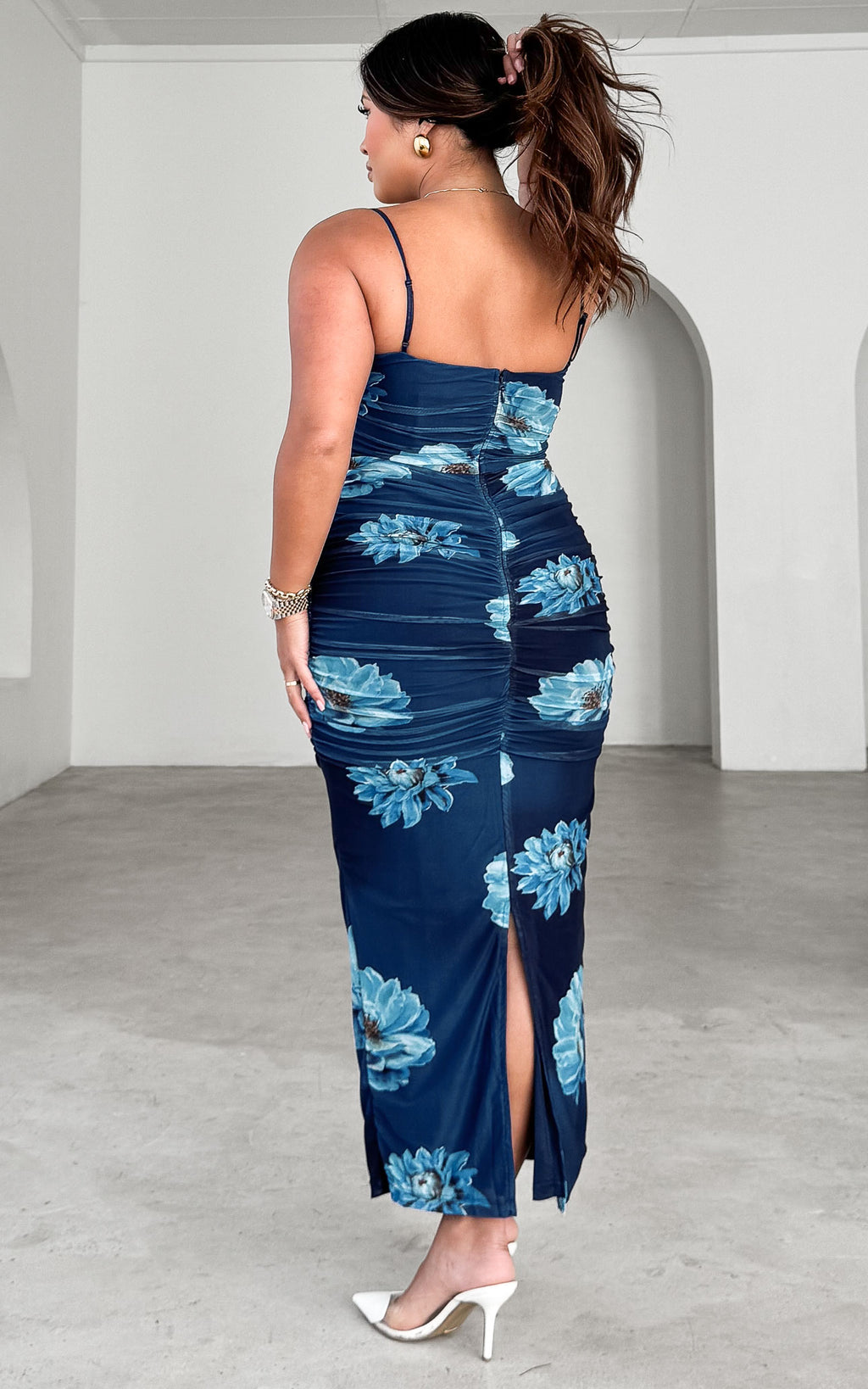 Franca Mesh Maxi Dress - Navy Blue Floral