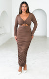 Frankie Long Sleeve Midi Dress - Chocolate Brown