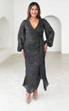 Galleria Long Sleeve Maxi Dress - Silver Black Metallic