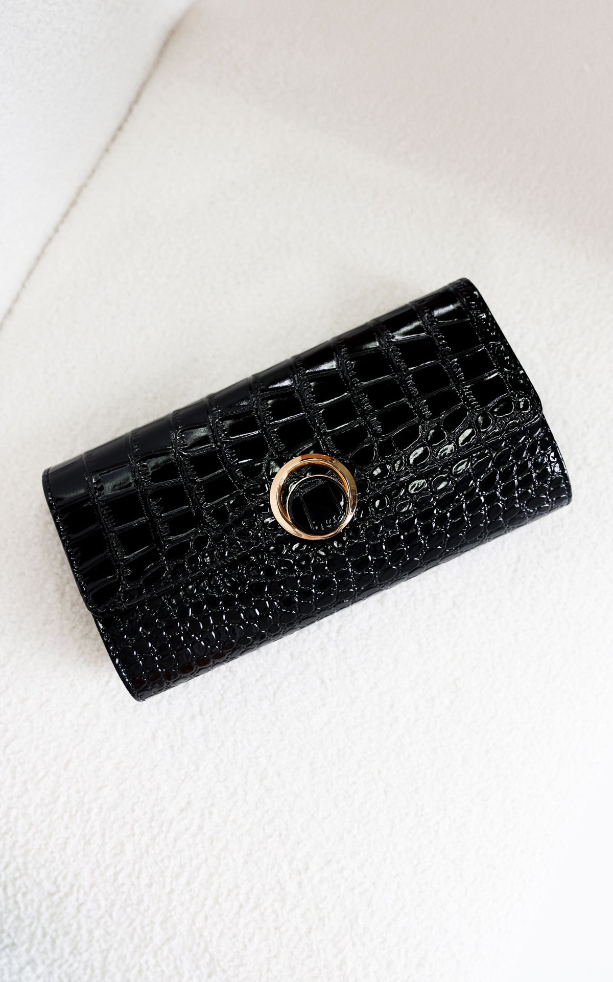 Gretta Croc Texture Clutch Bag - Black