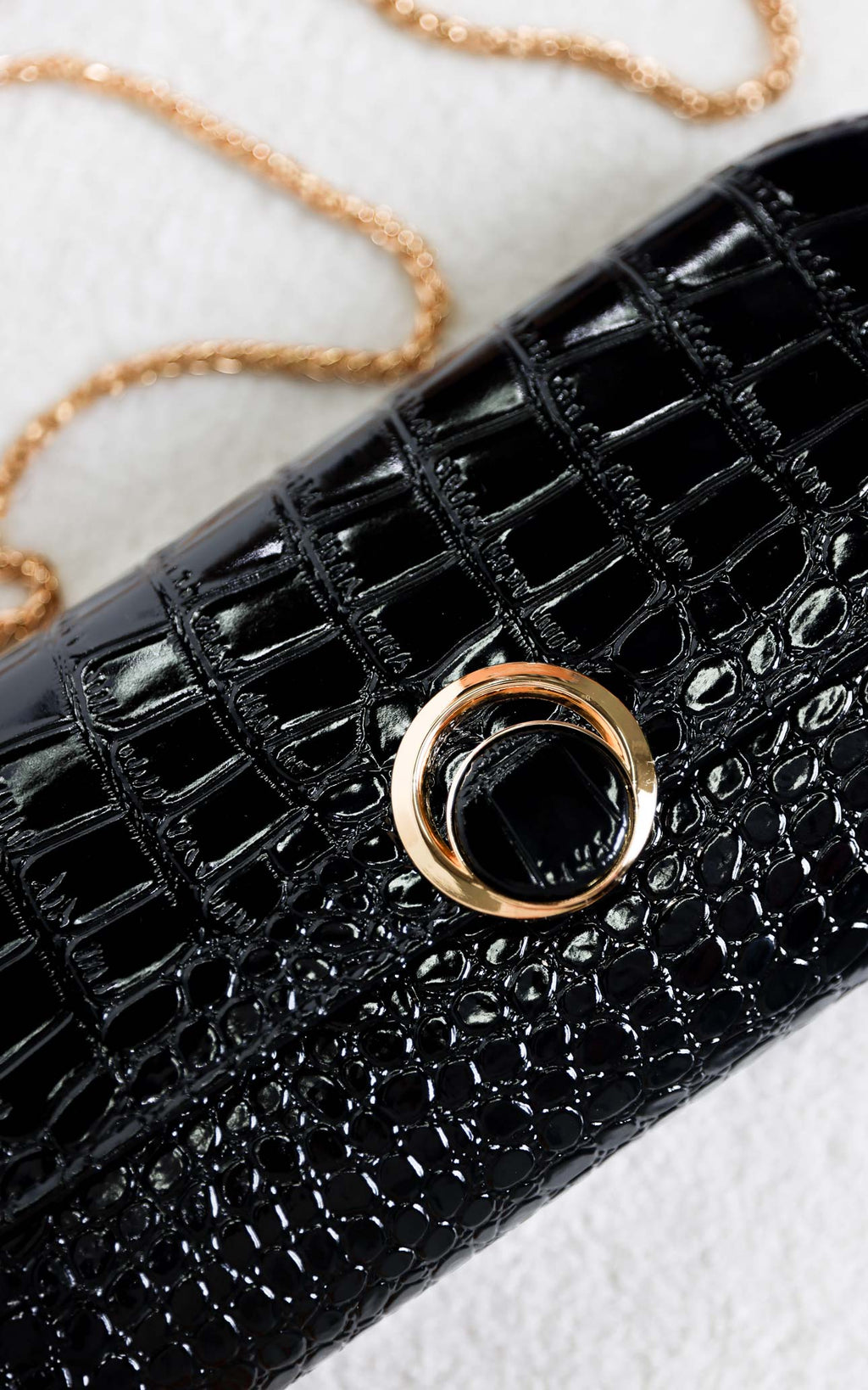 Gretta Croc Texture Clutch Bag - Black