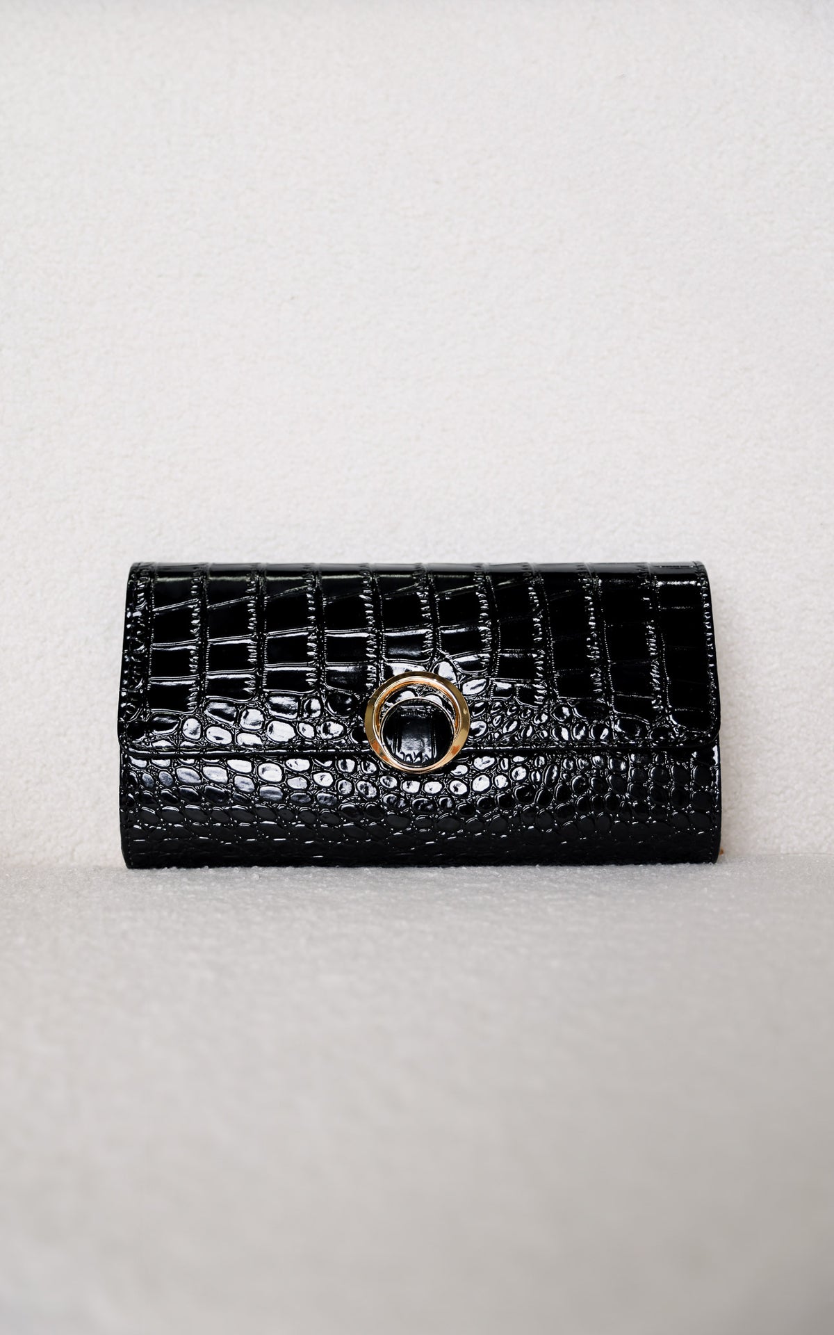 Gretta Croc Texture Clutch Bag - Black