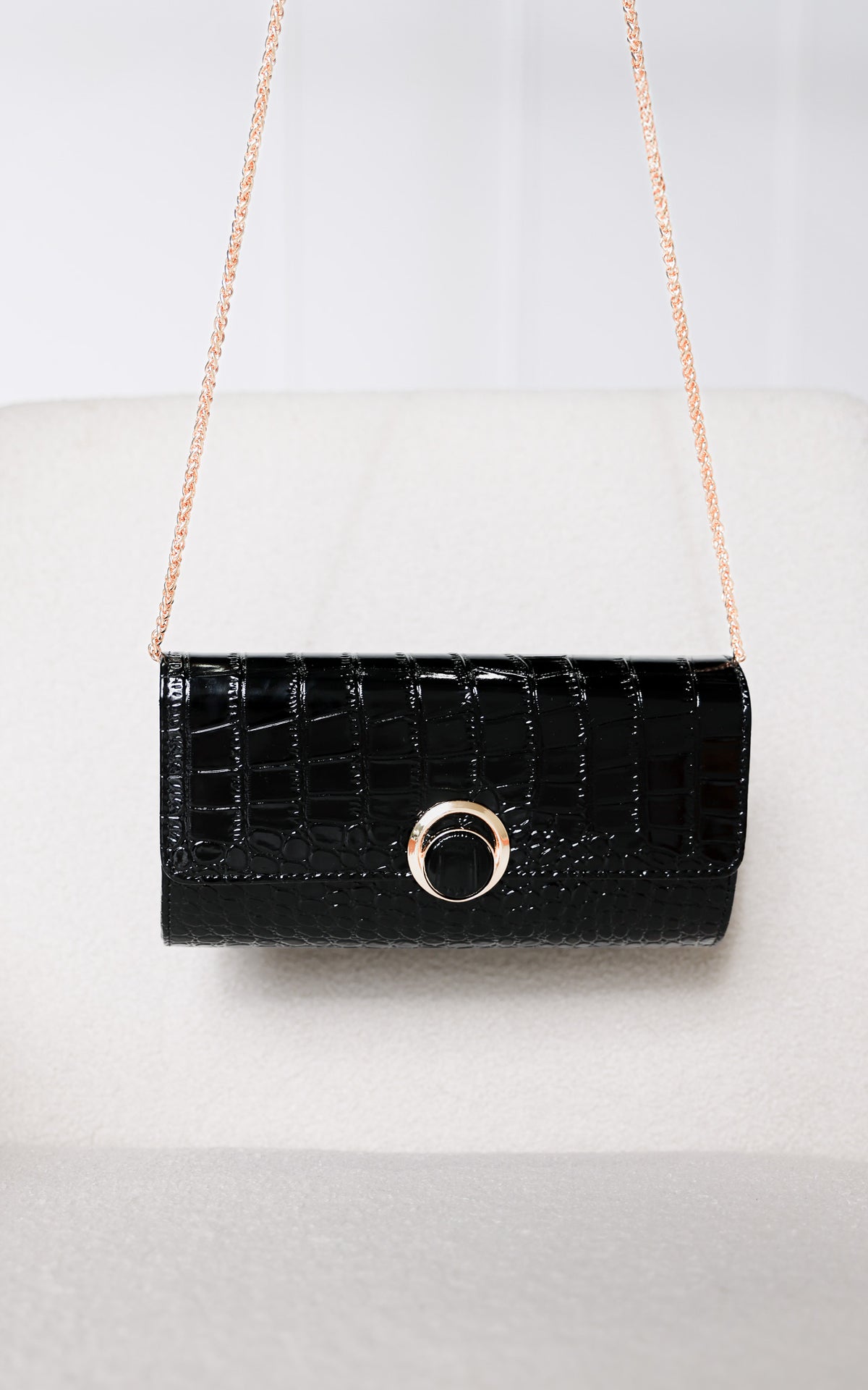 Gretta Croc Texture Clutch Bag - Black