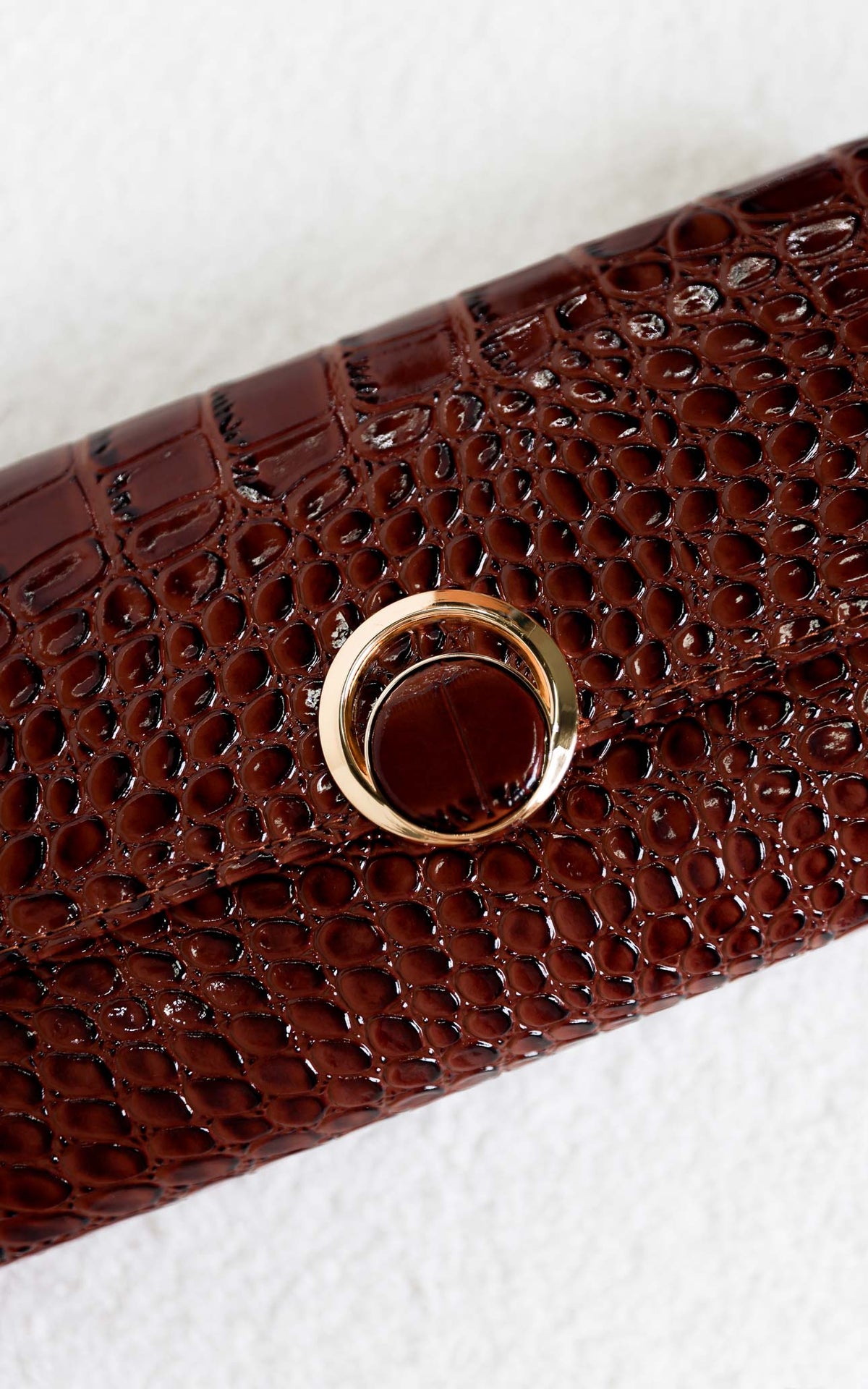 Gretta Croc Texture Clutch Bag - Coffee Brown