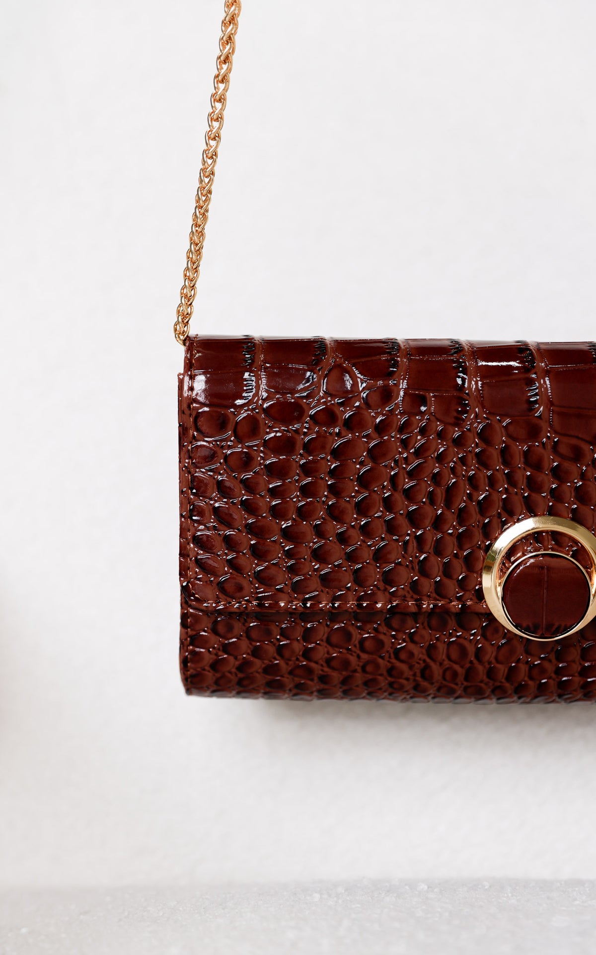 Gretta Croc Texture Clutch Bag - Coffee Brown