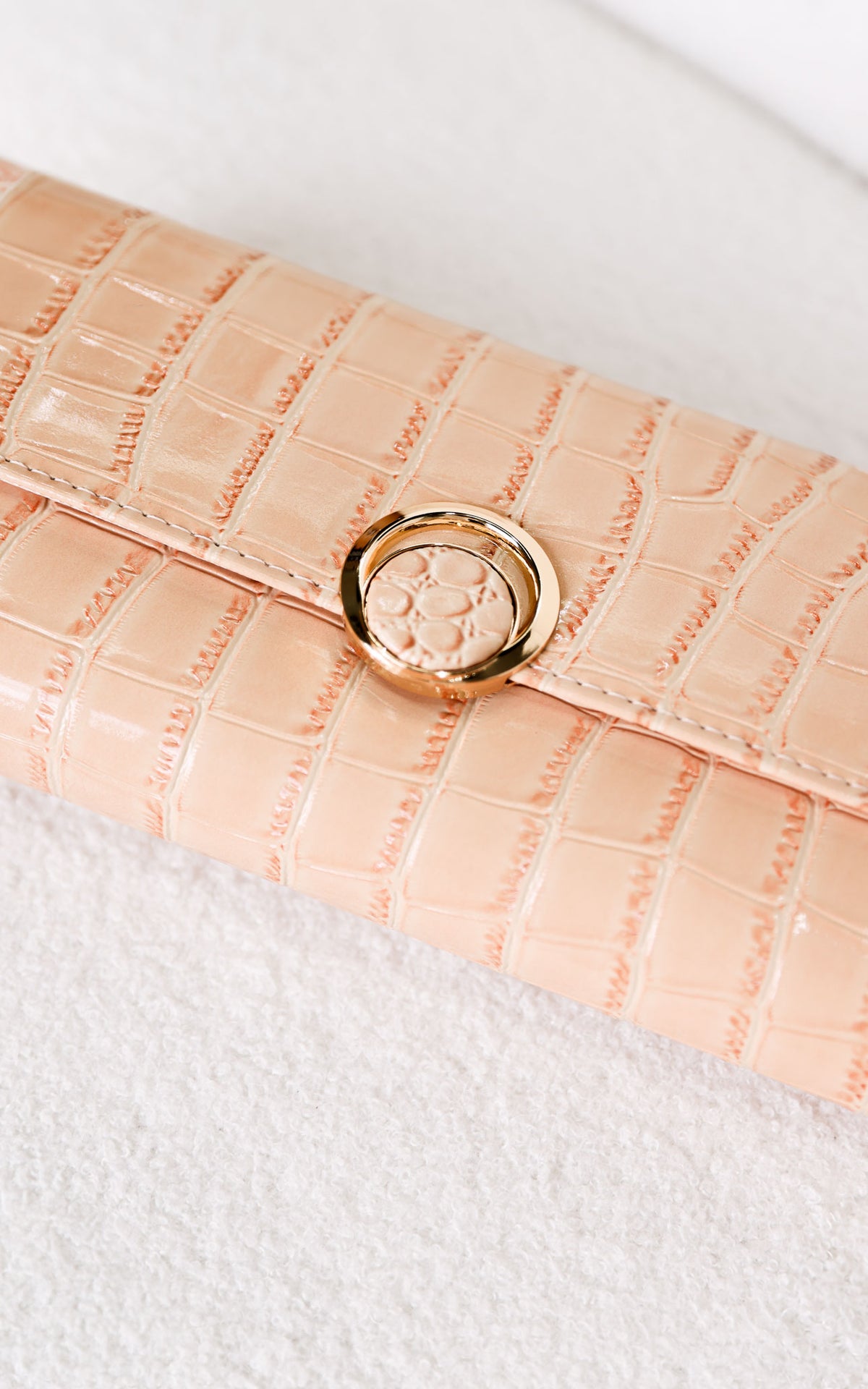 Gretta Croc Texture Clutch Bag - Nude Cream