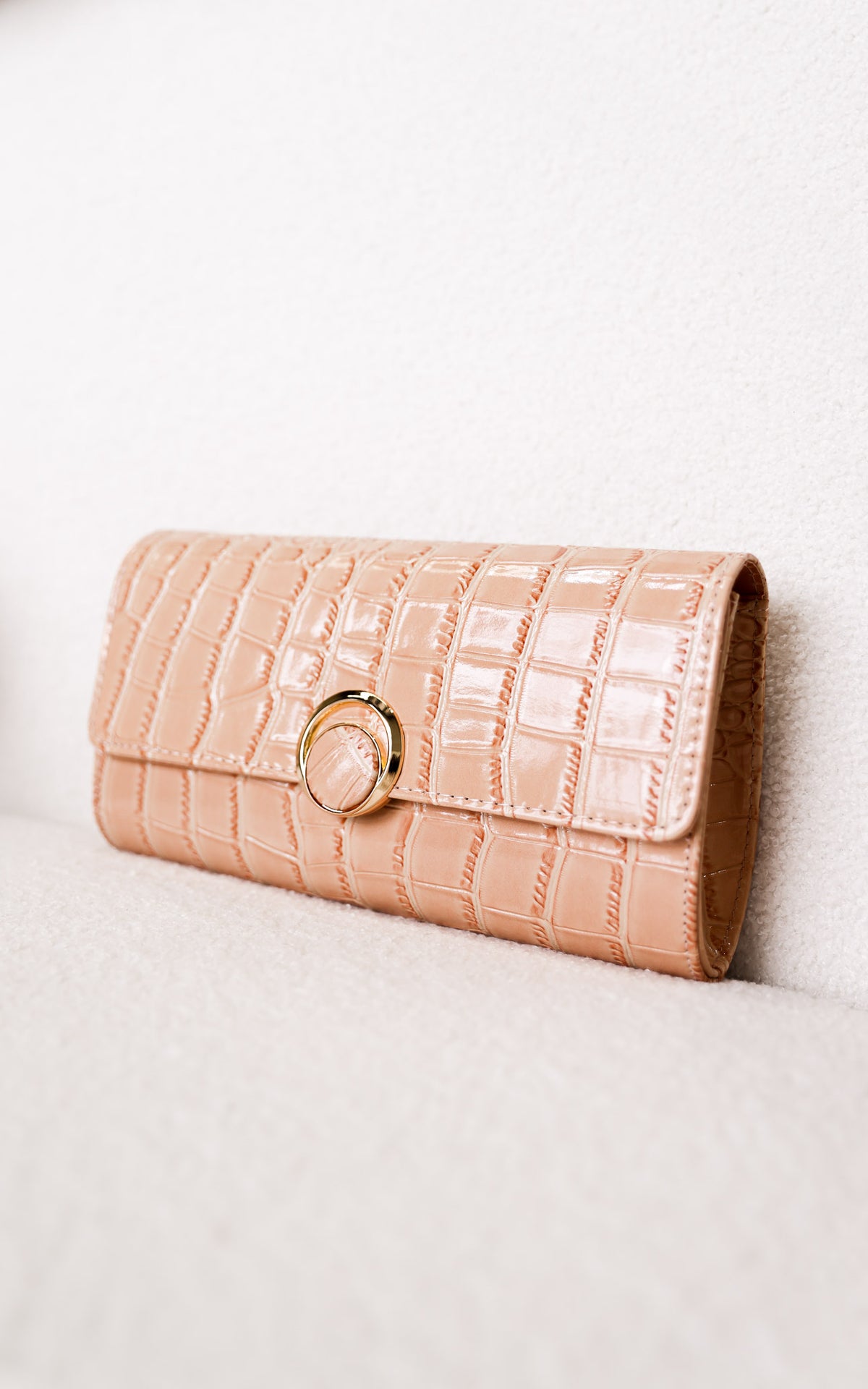 Gretta Croc Texture Clutch Bag - Nude Cream