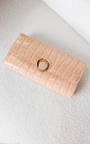 Gretta Croc Texture Clutch Bag - Nude Cream
