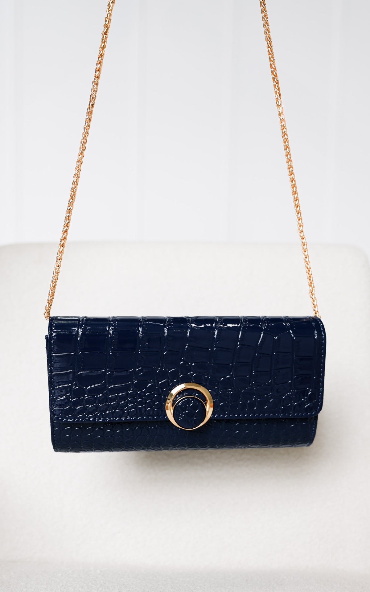 Gretta Croc Texture Clutch Bag - Blue Navy
