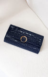 Gretta Croc Texture Clutch Bag - Blue Navy