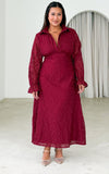 Gabbie Long Sleeve Maxi Dress - Wine Floral Texture