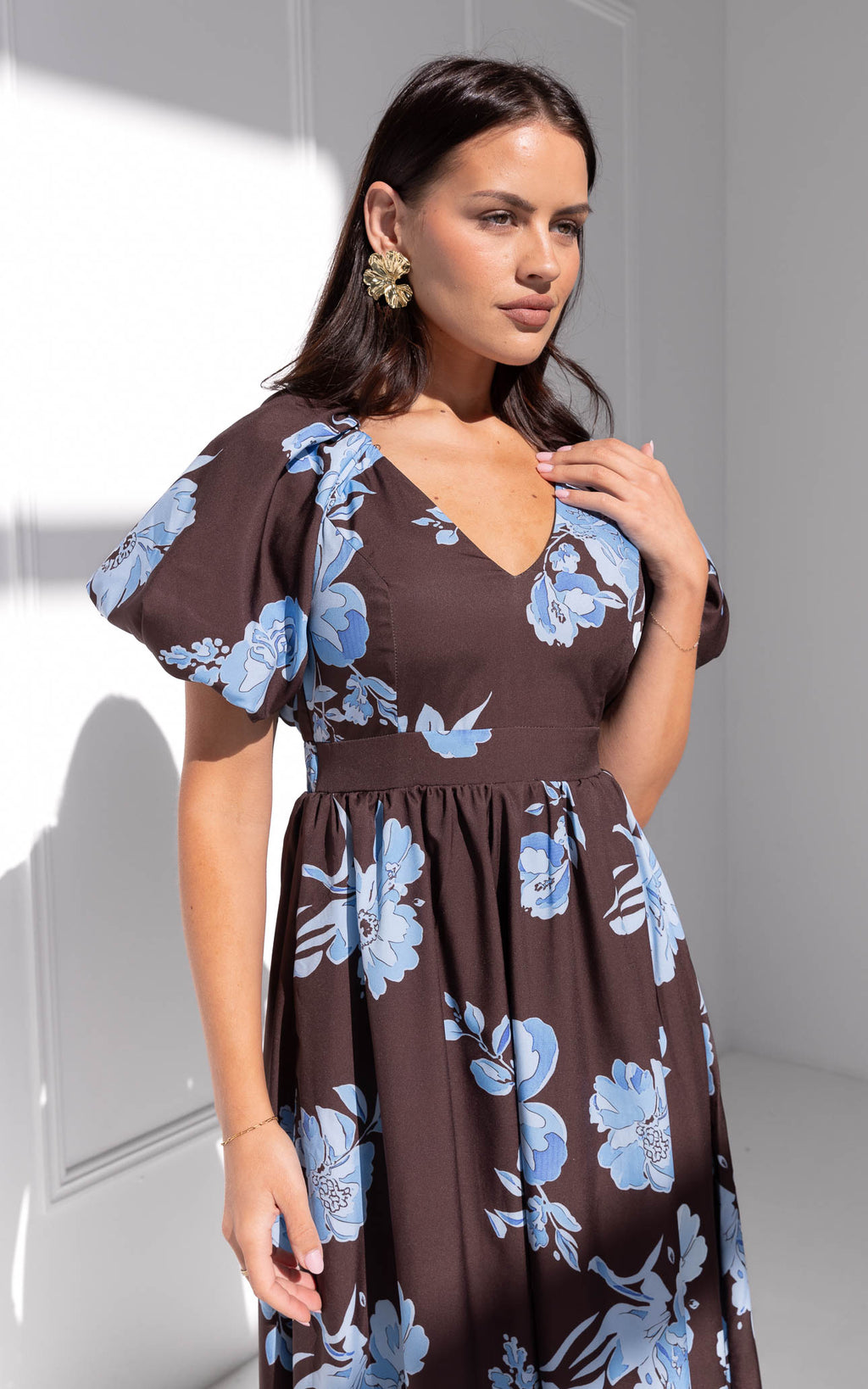 Georgie Maxi Dress - Chocolate Blue Floral