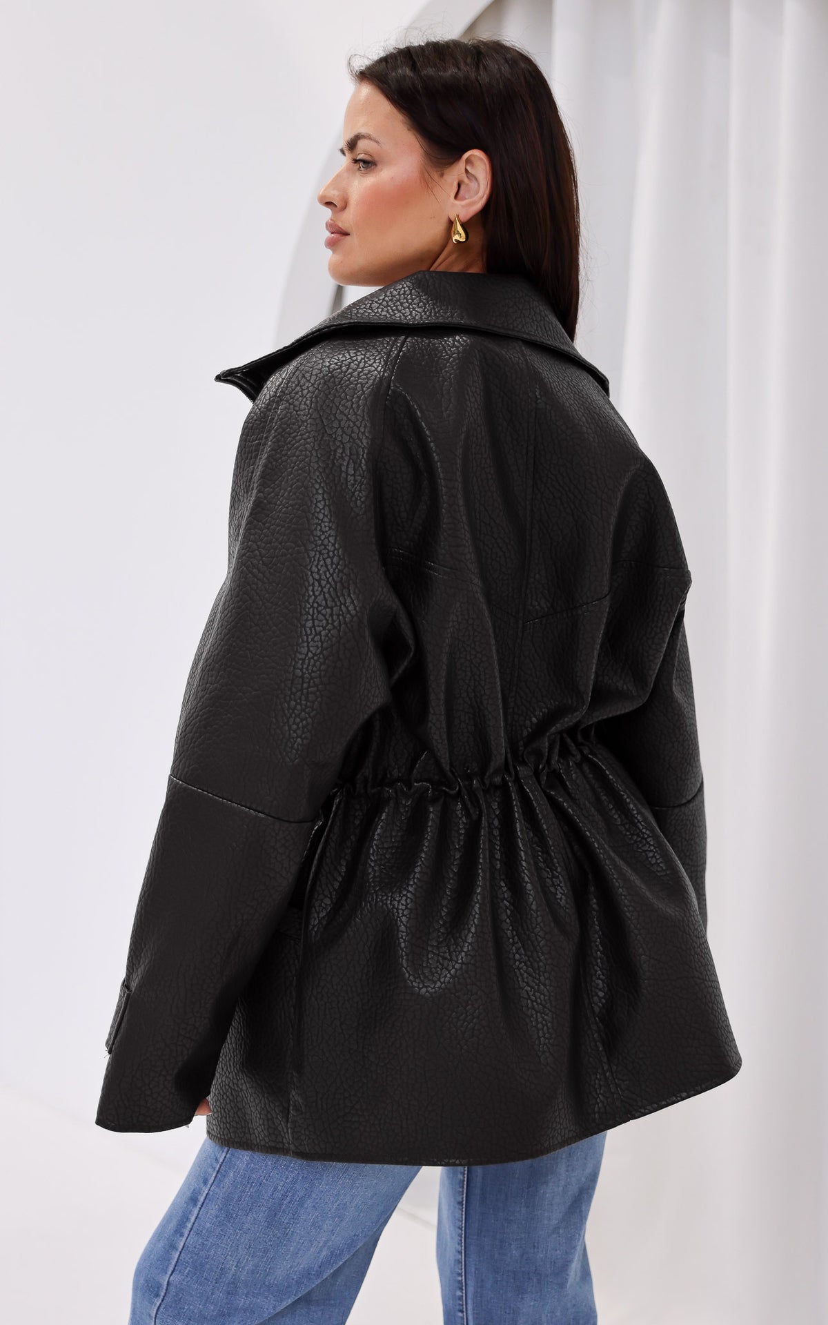 Gianna Faux Leather Parka - Black Texture