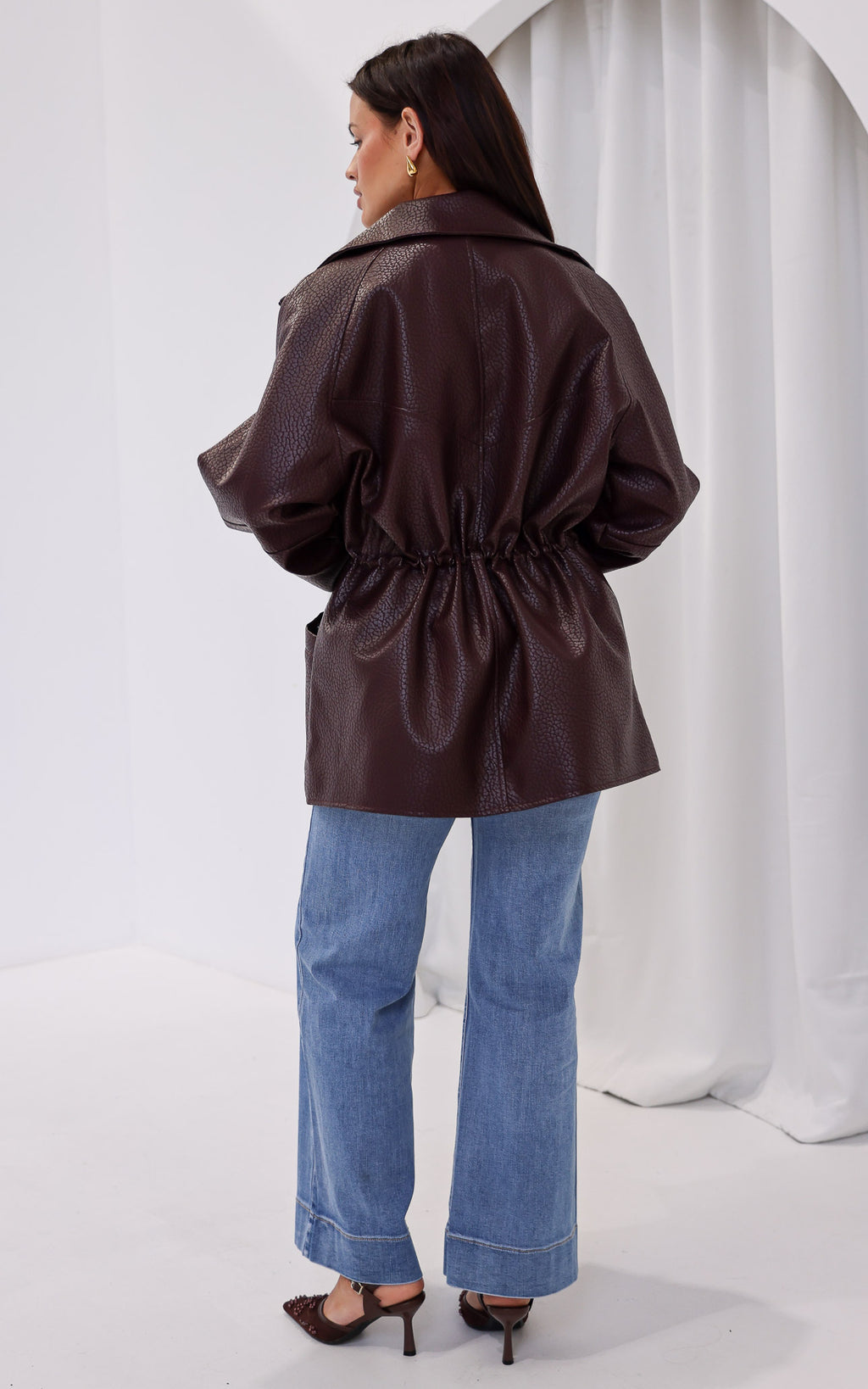 Gianna Faux Leather Parka - Wine Texture