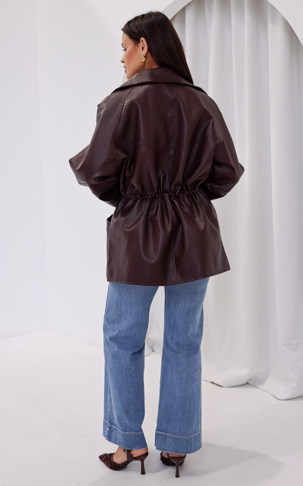 Gianna Faux Leather Parka - Wine Texture