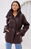 Gianna Faux Leather Parka - Wine Texture