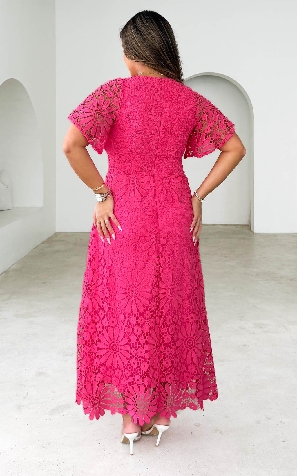 Haizlee Lace Maxi Dress - Hot Pink