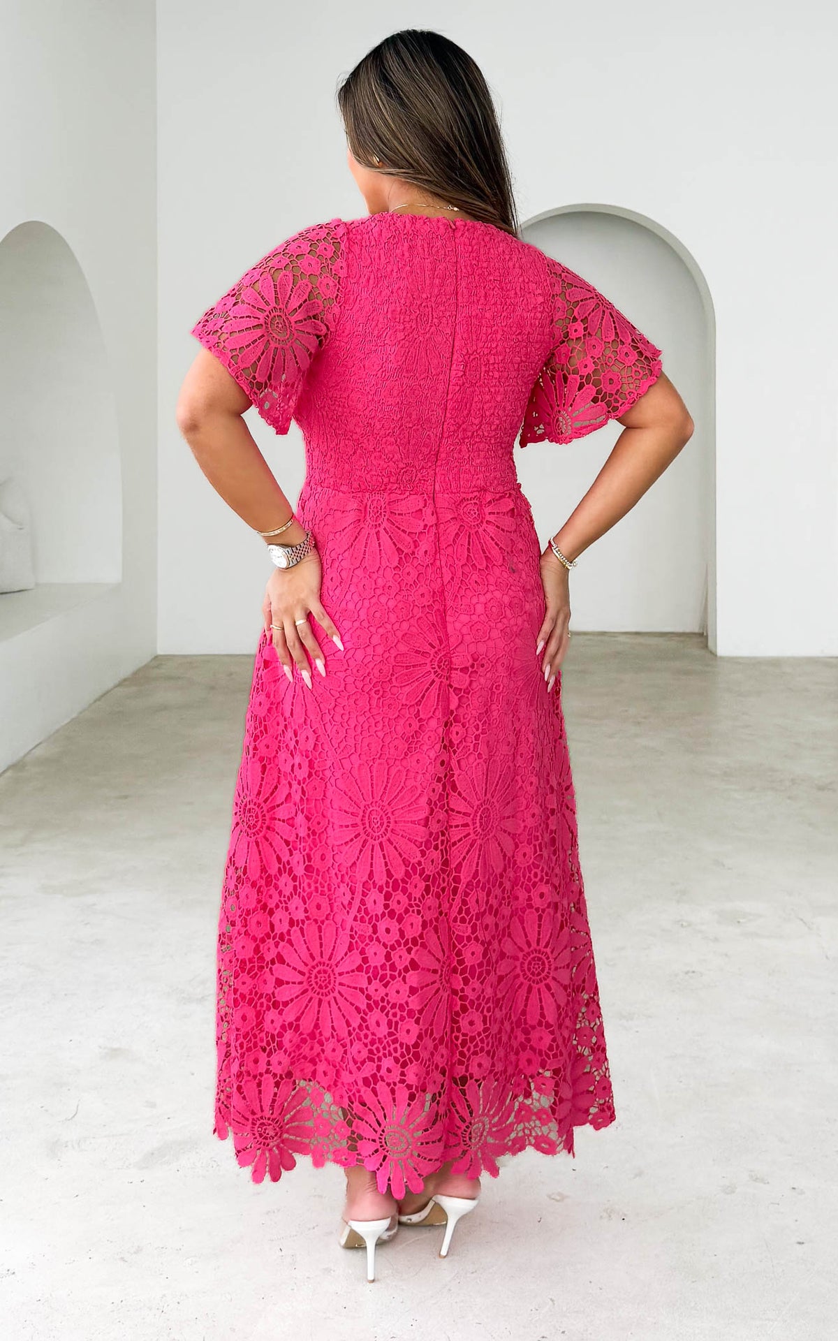 Haizlee Lace Maxi Dress - Hot Pink